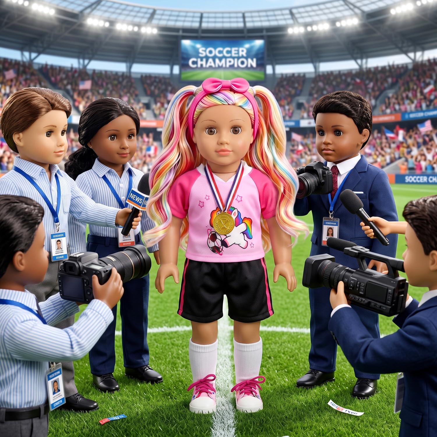 Ecore Fun American 45,7 cm Puppenfußballspieler-Kleidung und Zubehör | 7-teiliges 45,7 cm großes Mädchen-Puppen-Fußball-Trainings-Set enthält Trikot, Schuhe, Stirnband, Mini-Fußball und Rucksack