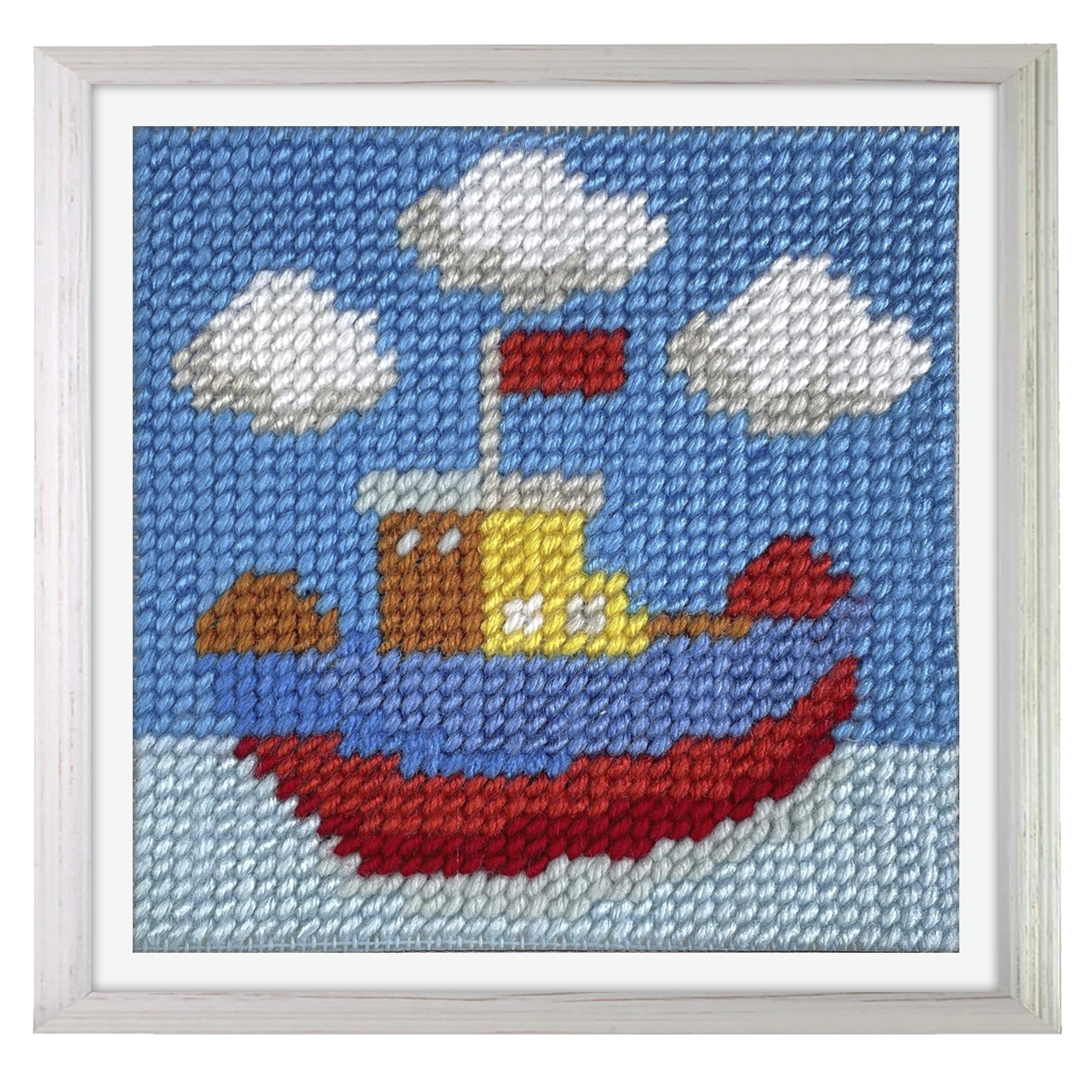 Trimits Half Stitch/Tapestry Kit Boat with Printed Canvas (17 x 17cm), Acrylic Yarns, Plastic Needle, Colour-Coded Chart and Instructions - Cross Stitch Craft Activity for Beginners