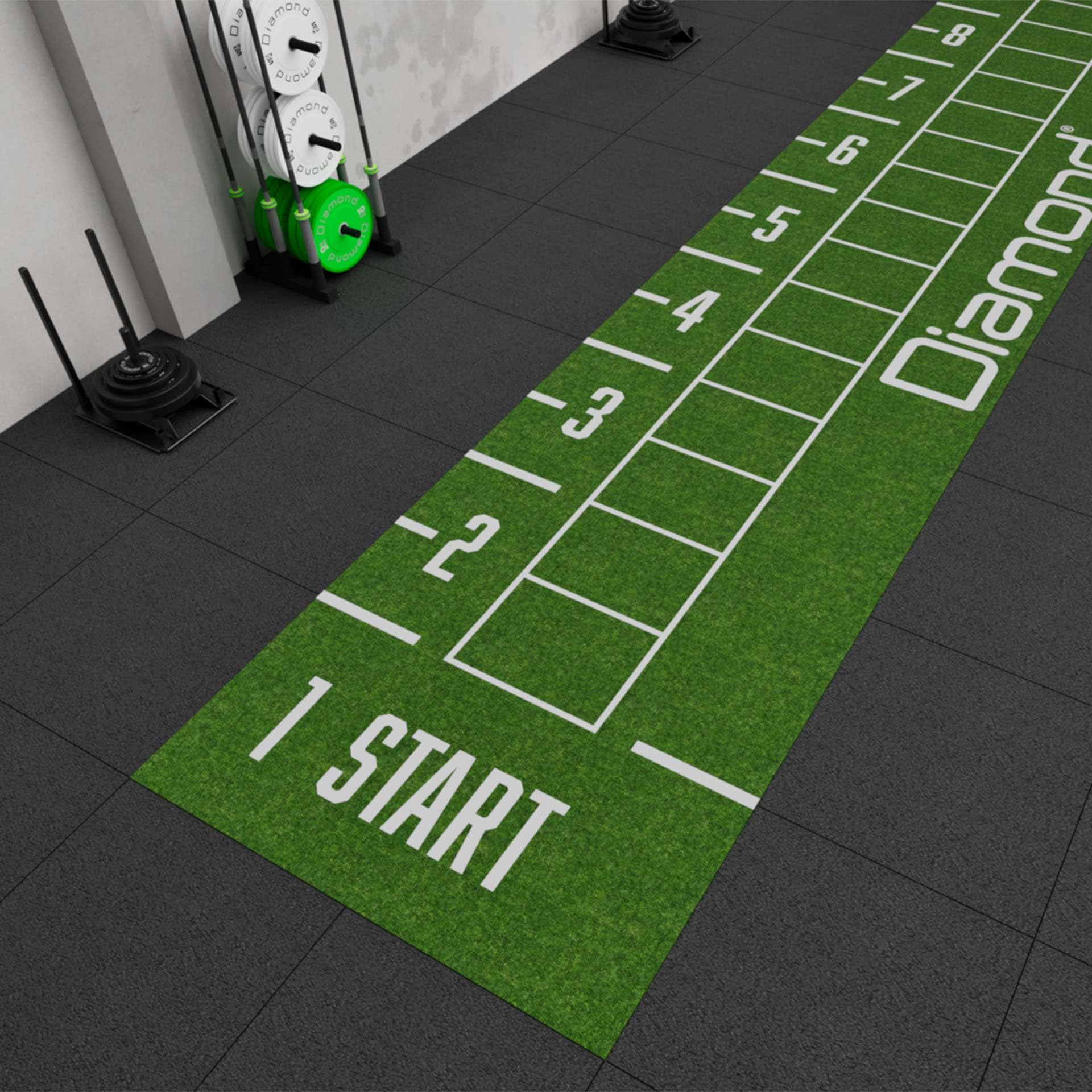Diamond [Pavimentazione in Erba Sintetica in Rotolo con START 2x10m Spessore 2,5cm]Tappeto Prato Sintetico Numerato 1-10 per Sprint Agility Allenamento Funzionale Pro Gym Palestra Indoor Outdoor HYROX