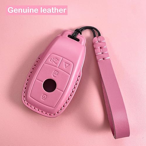 Miniatura 3 de Funda para llavero Mercedes Benz de piel auténtica con llavero, ajuste A C E S Clase G 4 botones llave remota inteligente, Rosado