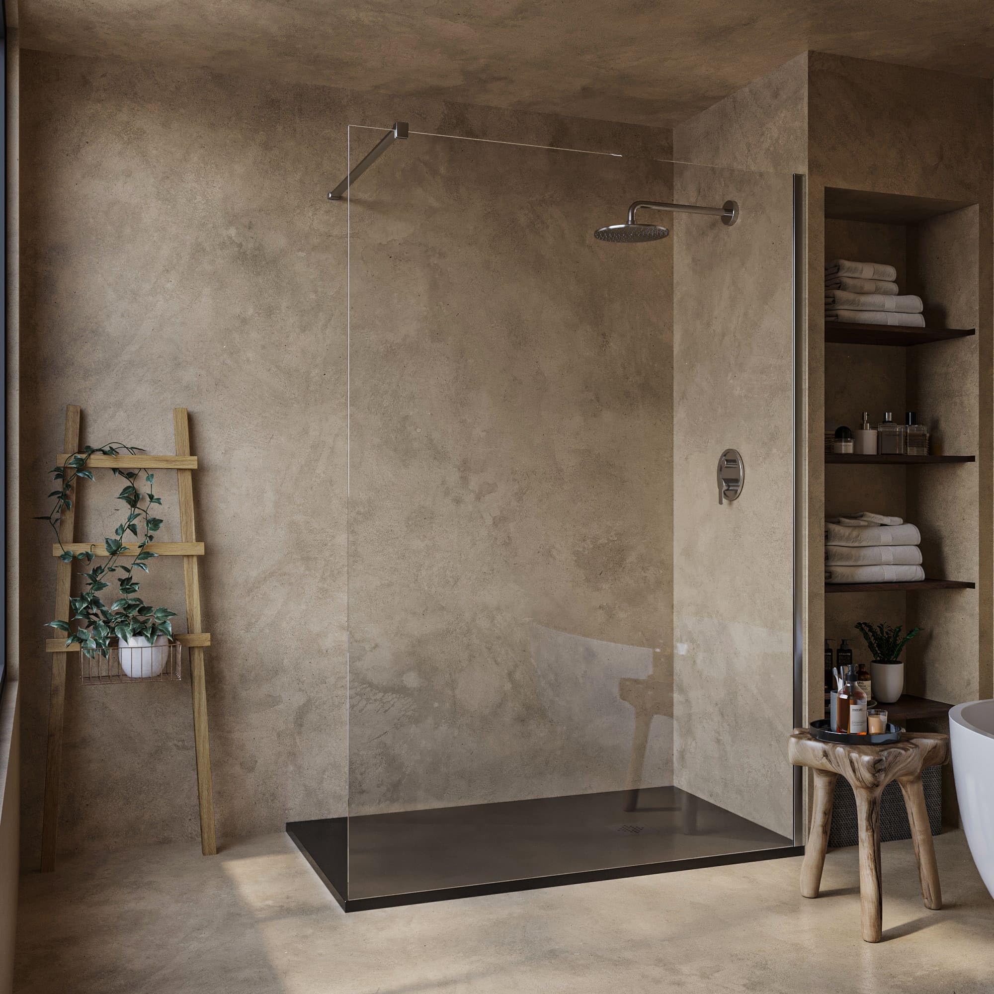 SOULHOME Plato de Ducha - Resina - Gel Coat - Textura Liso Seda - Antideslizante - Color Negro - 90x80- Extraplano 3cm. Incluye Válvula de desagüe - REJILLA MISMO COLOR