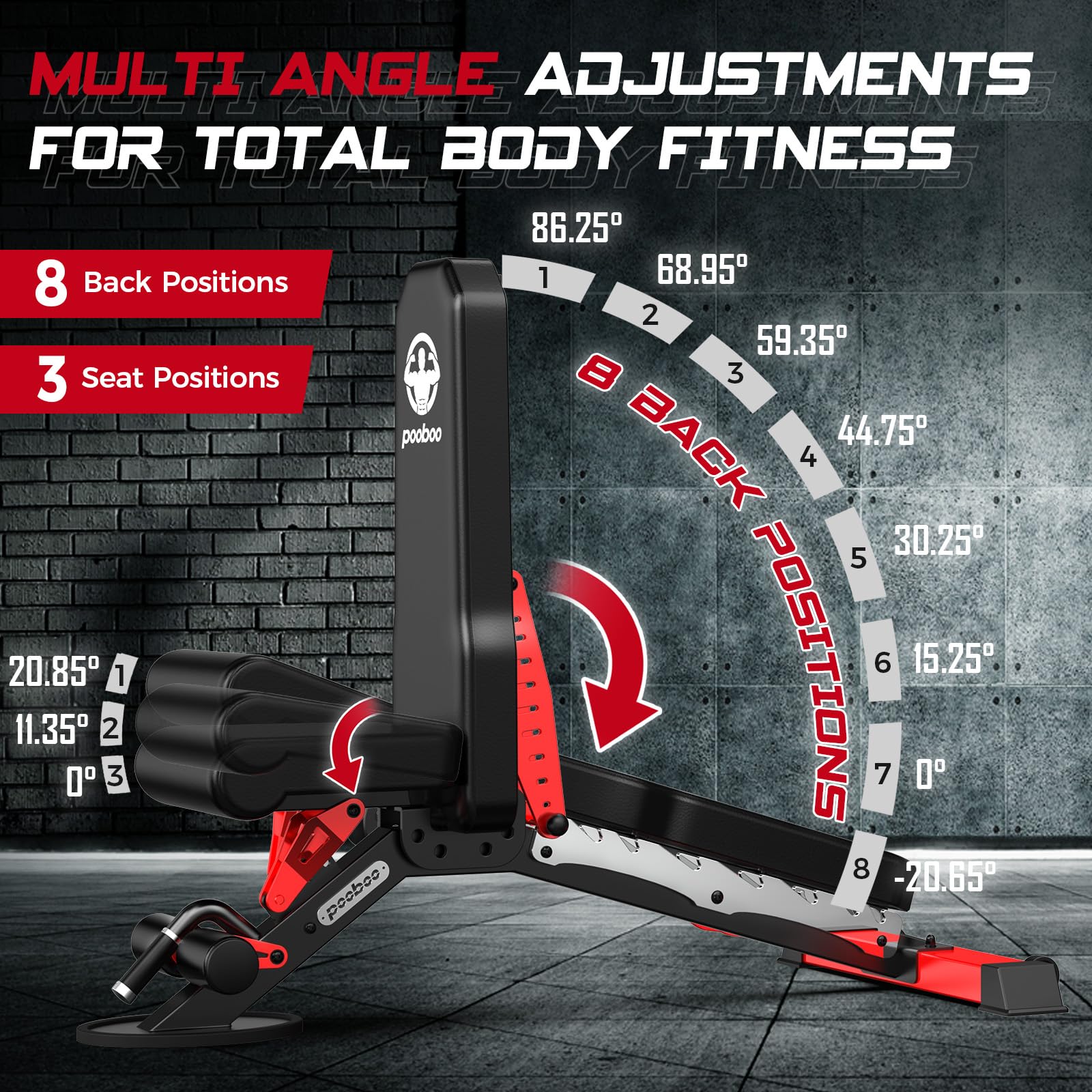 Weight Bench, Heavy Duty Bench and 8 Adjustable Positions Workout Bench Press for Home Gym Strength Training