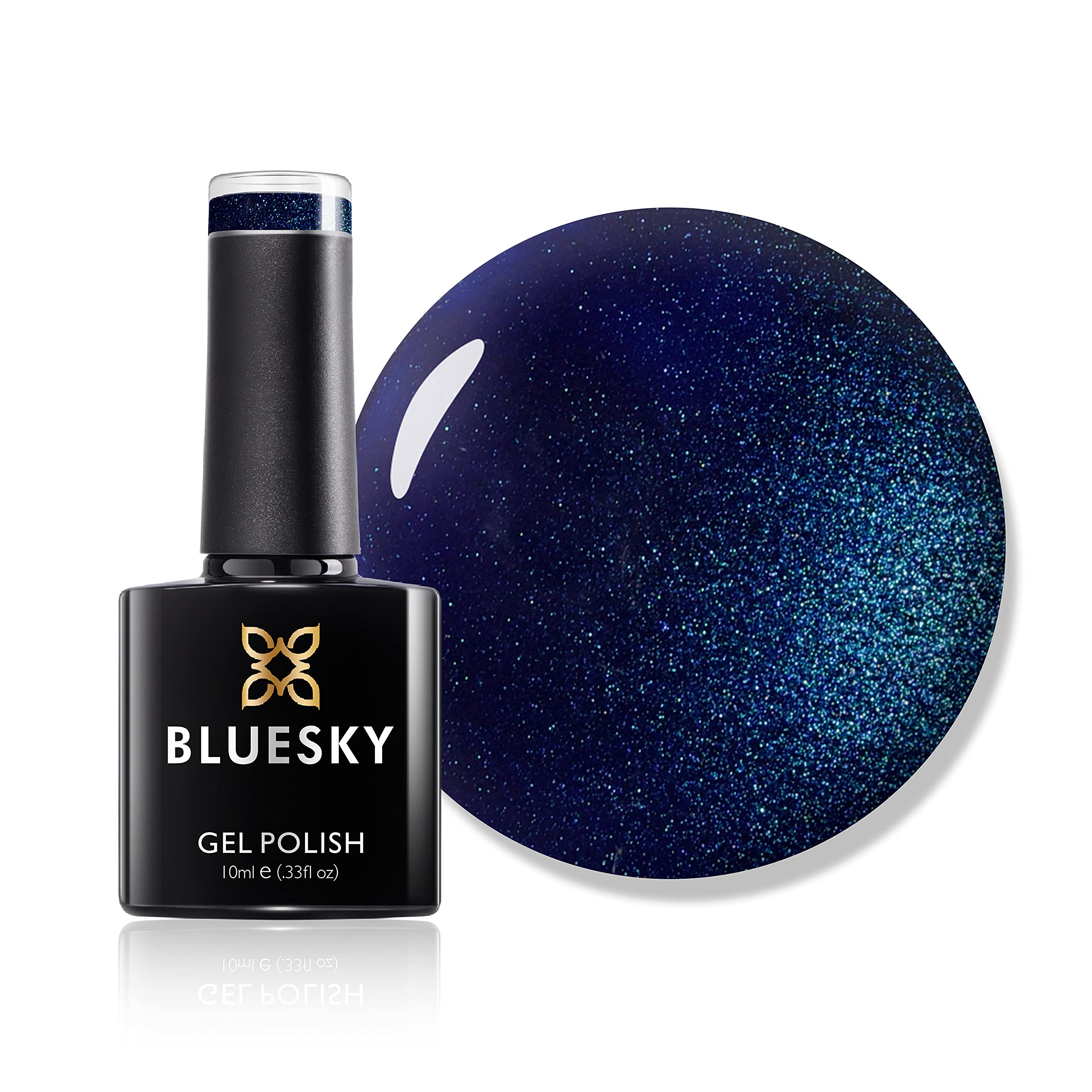 Bluesky Gel Nail Polish, Peacock Flume- 80603, Blue, Cobalt, Dark, Glitter, Long Lasting, Chip Resistant, 10 ml (Requires Drying Under UV LED Lamp)