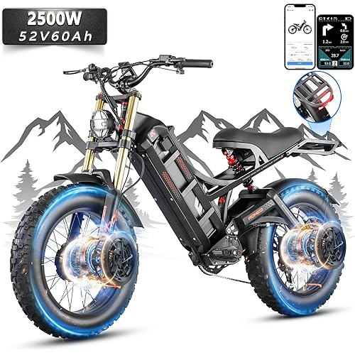 eAhora 2025 Romeo Pro 2/3 46-50Mph Electric Bike for Adults, Peak 5600W/4000W Dual Motor Ebike, 60V 80Ah/52V 70Ah 200+Miles Long Range E Bike, 26 * 4.0" Fat Tire, Full Suspension, All Terrain, UL2849