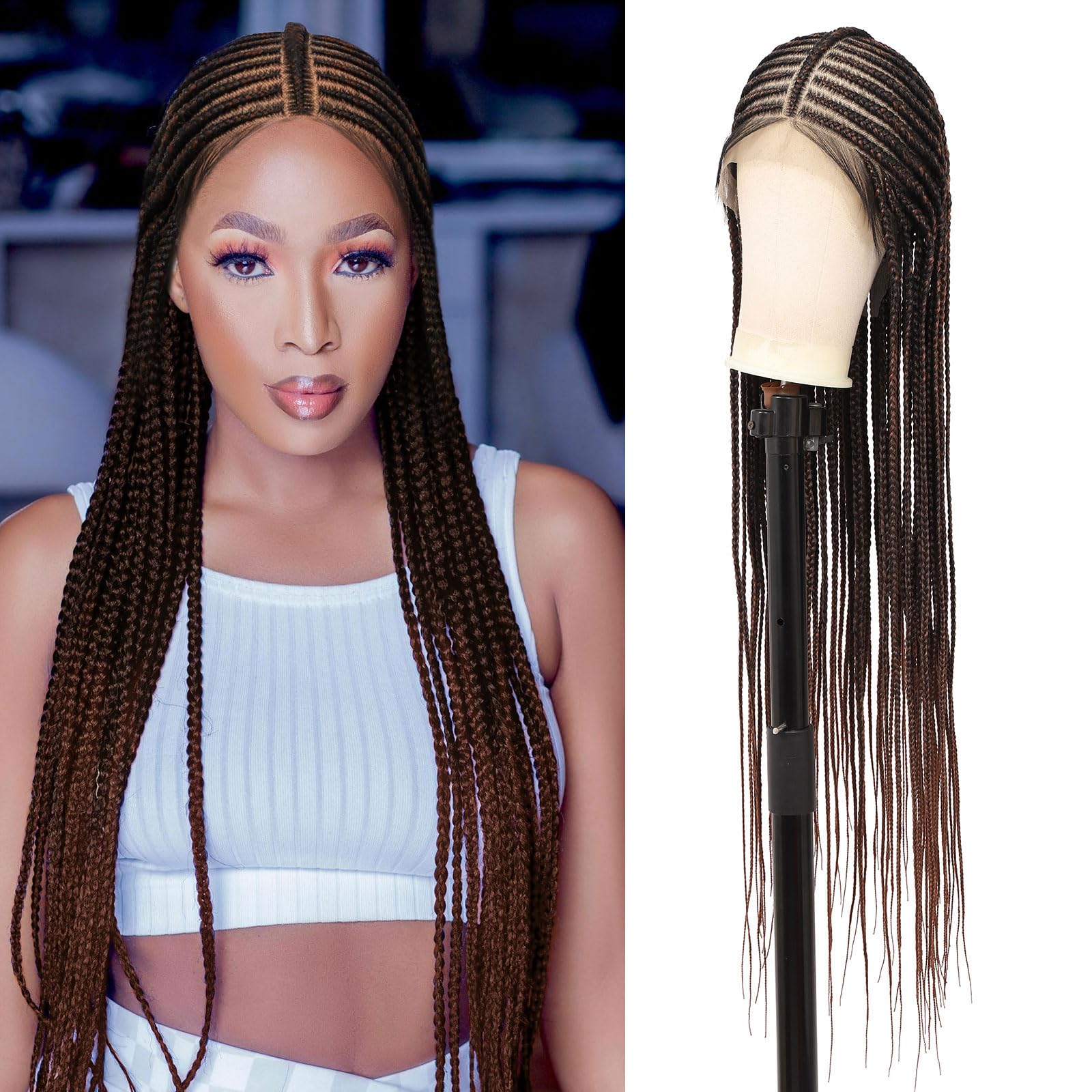 Youthfee Cornrow Braided Wigs for Women Cornrow knotless Braided Wig with Baby Hair Unique Look Middle Parted Box Braid Wig 13x8 HD Lace Front Braided