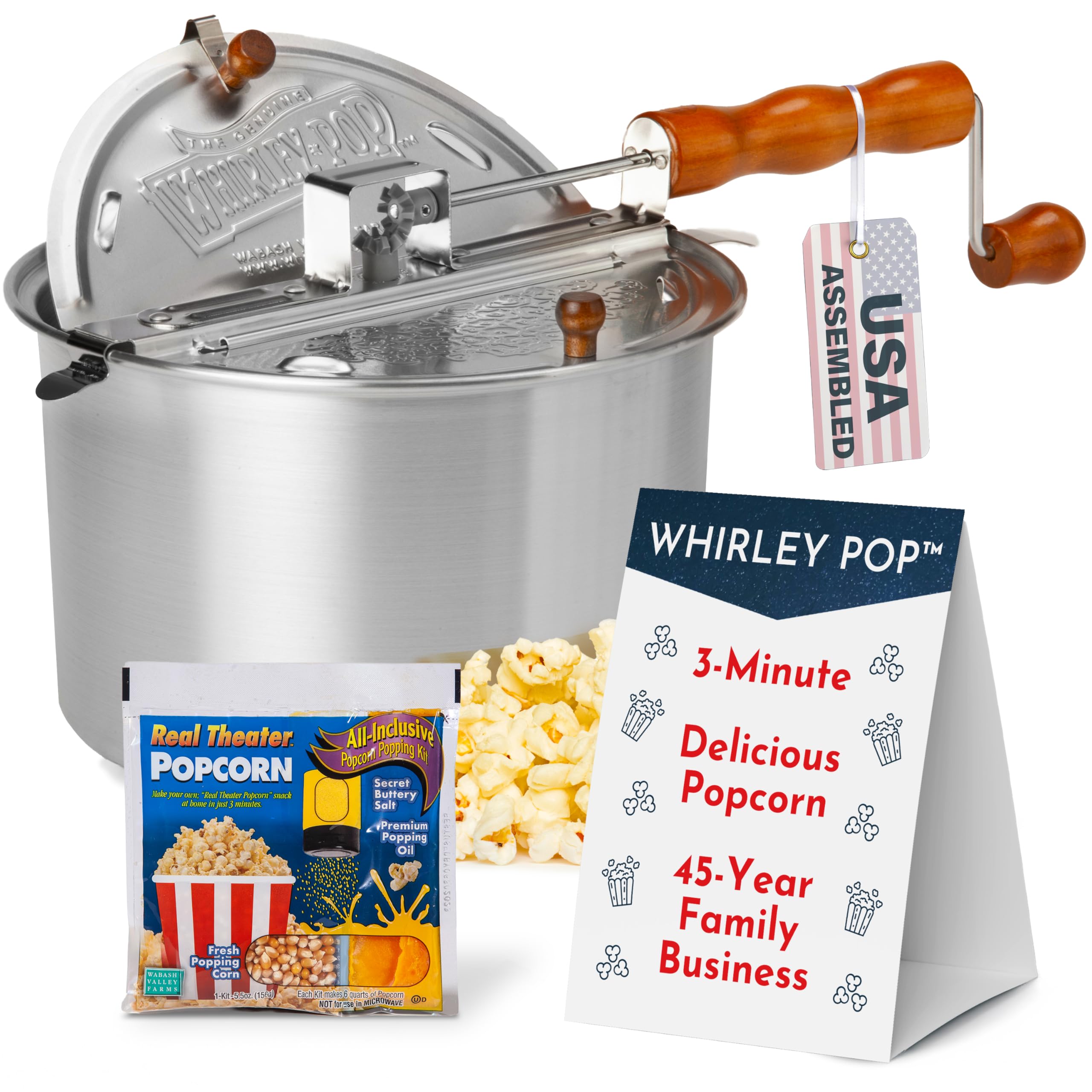 Stovetop Popper - Whirley Pop with Metal Gears and Popping Kit - Perfect Popcorn in 3 Minutes
