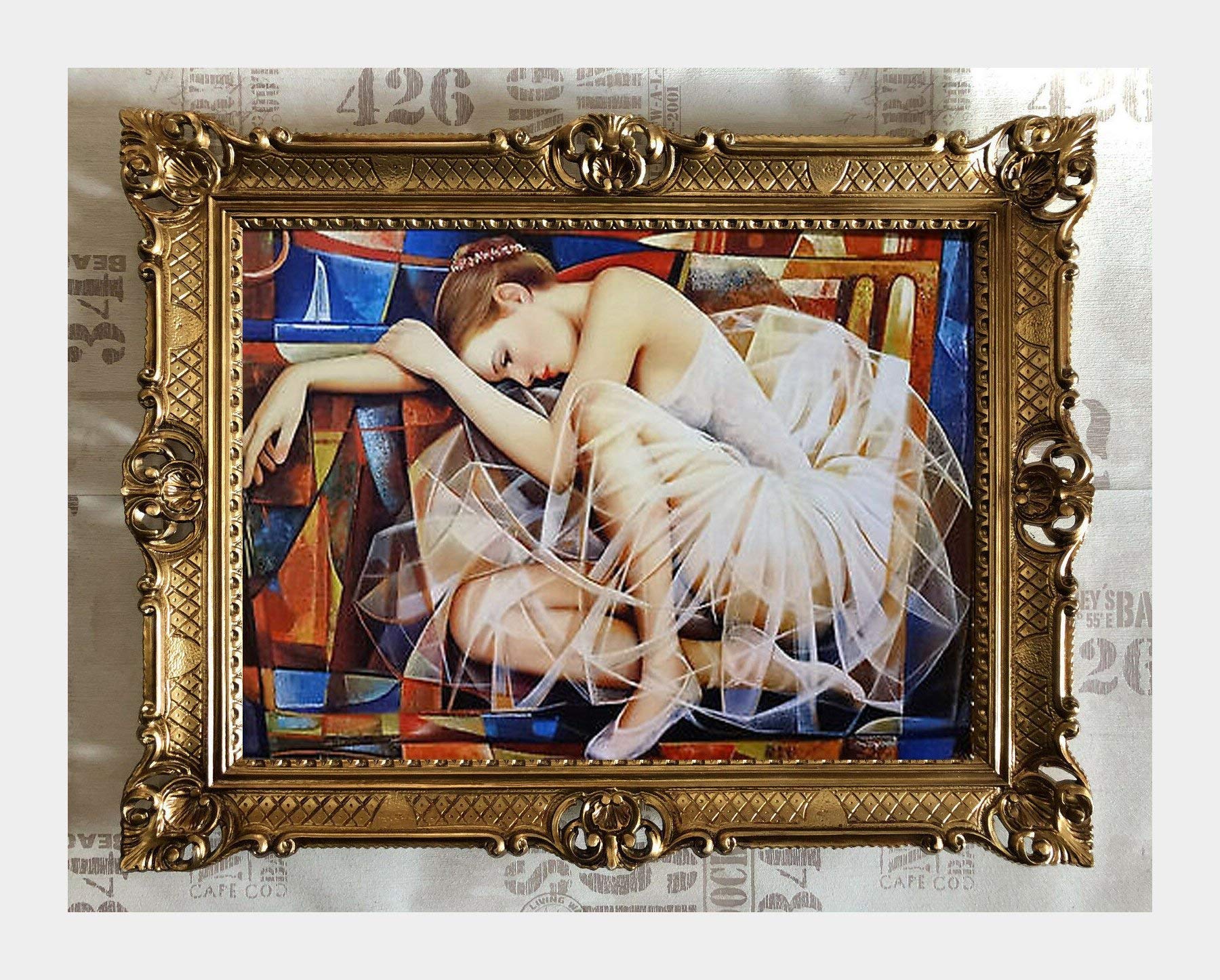 Lnxp BILD FOTO 90X70 CM BALLERINA BALLETT TÄNZER BILDERRAHMEN BILDER MIT RAHMEN BAROCK RAJCO Wandbild Kunstdrucke Gemälde Retro Repro Antik für Cafe Bar Home Büro Praxis 58B