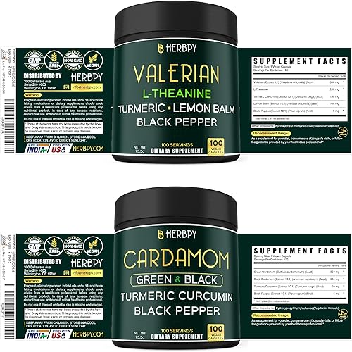Miniatura 11 de Paquete de suplemento de raíz de valeriana 5 en 1, 100 unidades y suplemento de cardamomo 4 en 1, 100 unidades, ayuda a la relajación, la digestión,