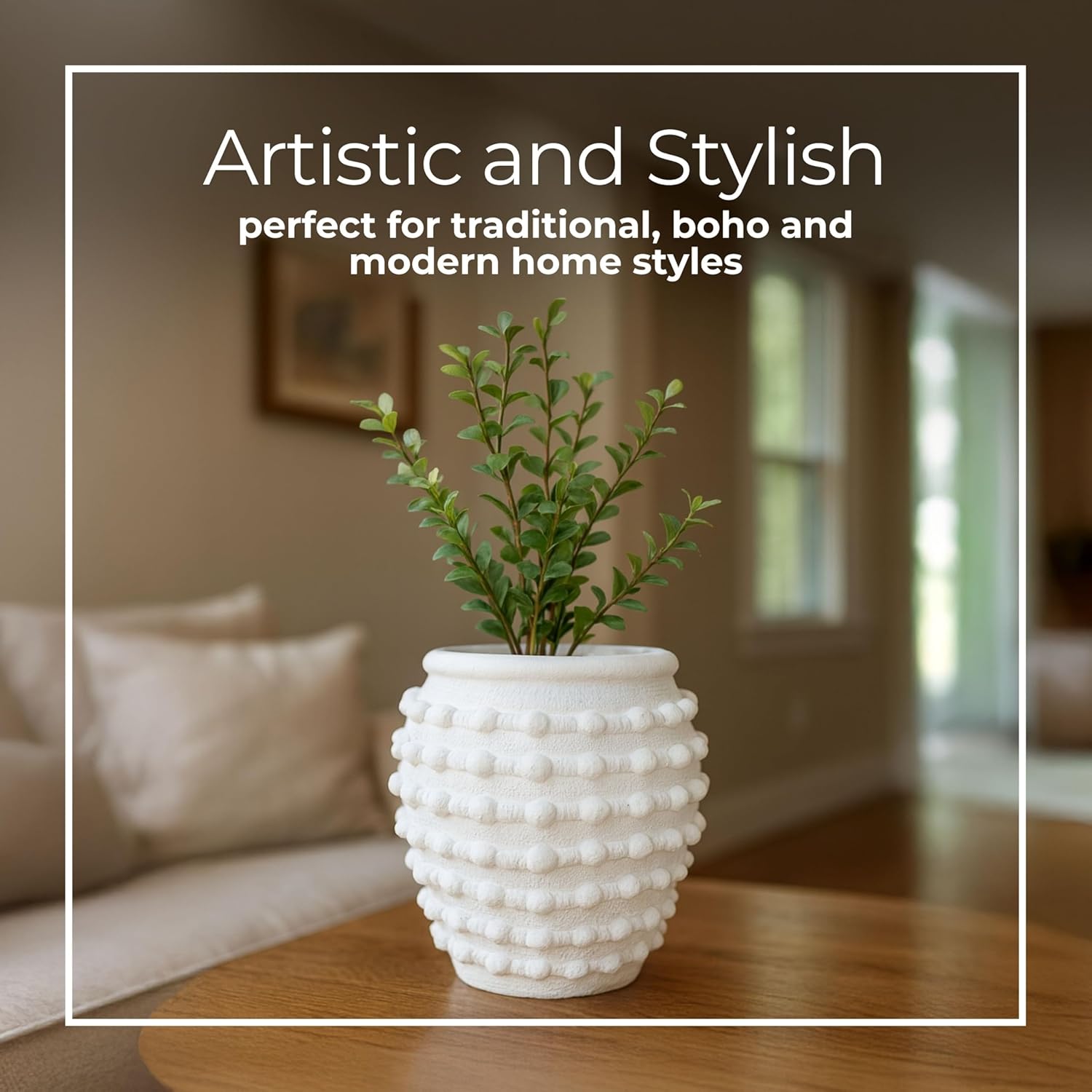 Modern Ceramic Flower Pot with Bubble Texture – Decorative Round Stoneware Planter for Indoor and Outdoor Plants – Unique Contemporary Accent for Garden, Patio, or Home Decor – 9" White