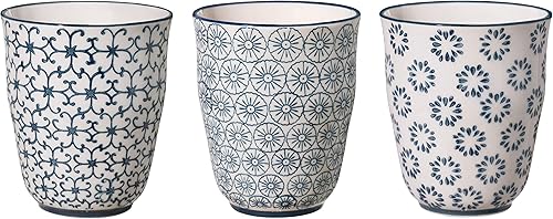 Bloomingville Tazas de cerámica sin asa Kristina - coloridas tazas para café, té, capuchino, diámetro 3.5 pulgadas de alto, 4 pulgadas, azul, gres,