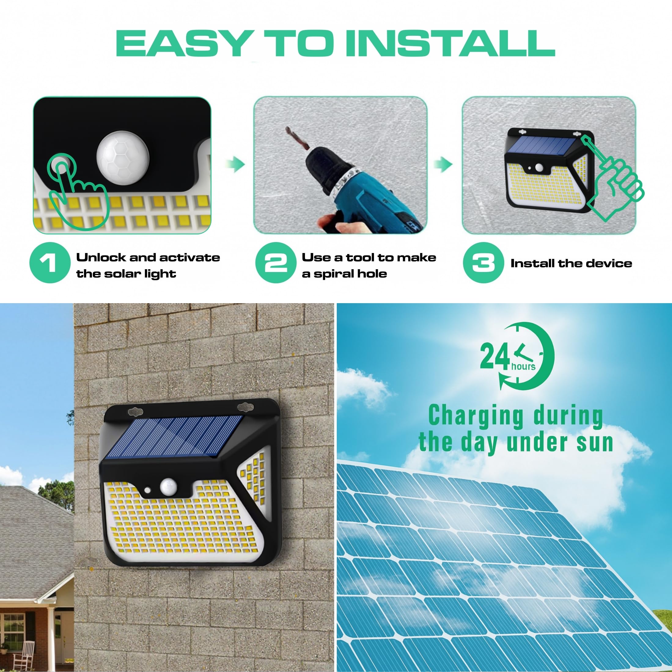 Solar Lampe Mit Bewegungsmelder Außen - LED Strahler für Garten, Solarlicht Mit Licht (6er Pack)