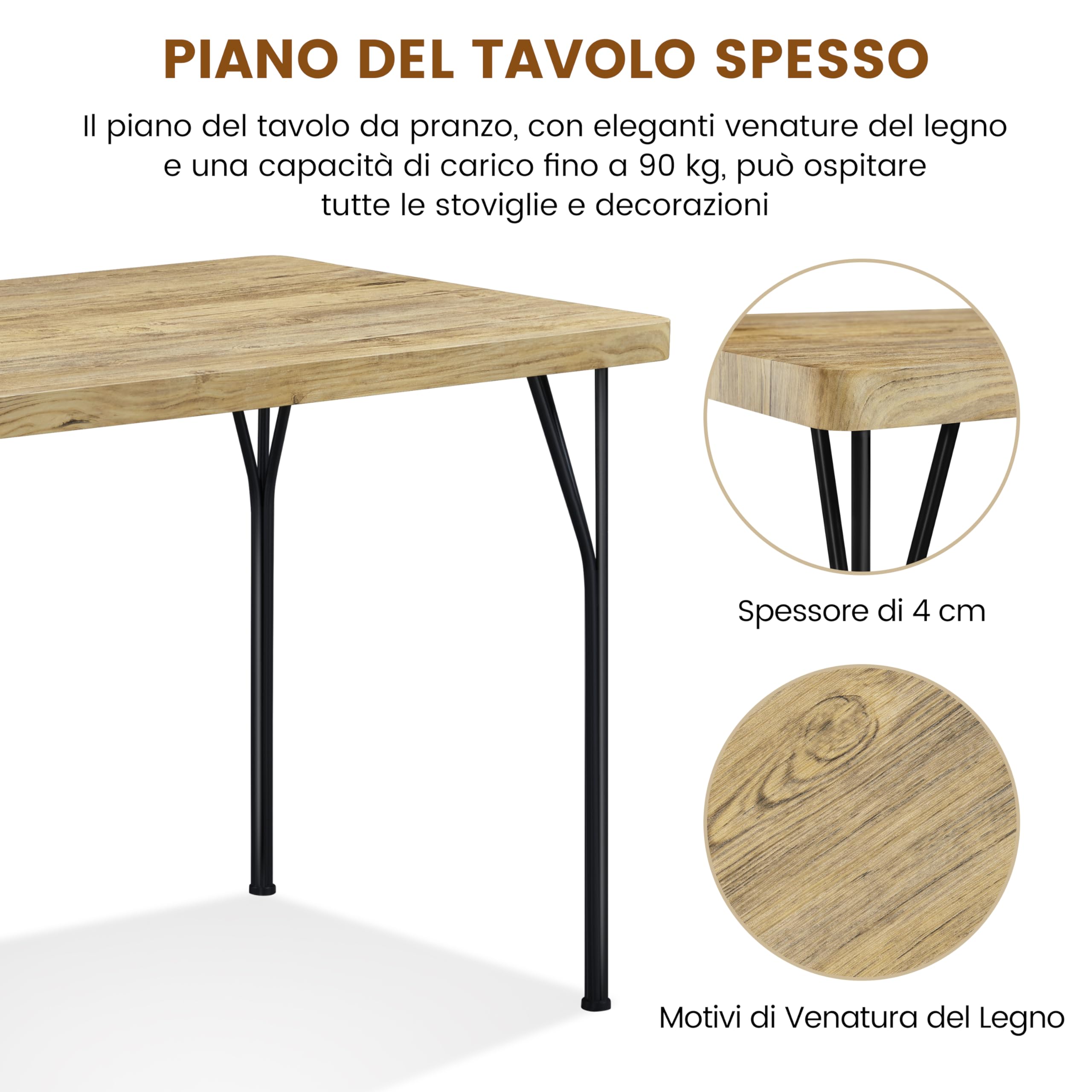 Yaheetech Tavolo da Pranzo con 4 Sedie Industriale Set 5 Pezzi Mobili da Bar Cucina Soggiorno Retro Salvaspazio in Legno e Metallo Marrone Tavolo 110x70x76.5cm Piano Spesso 4cm