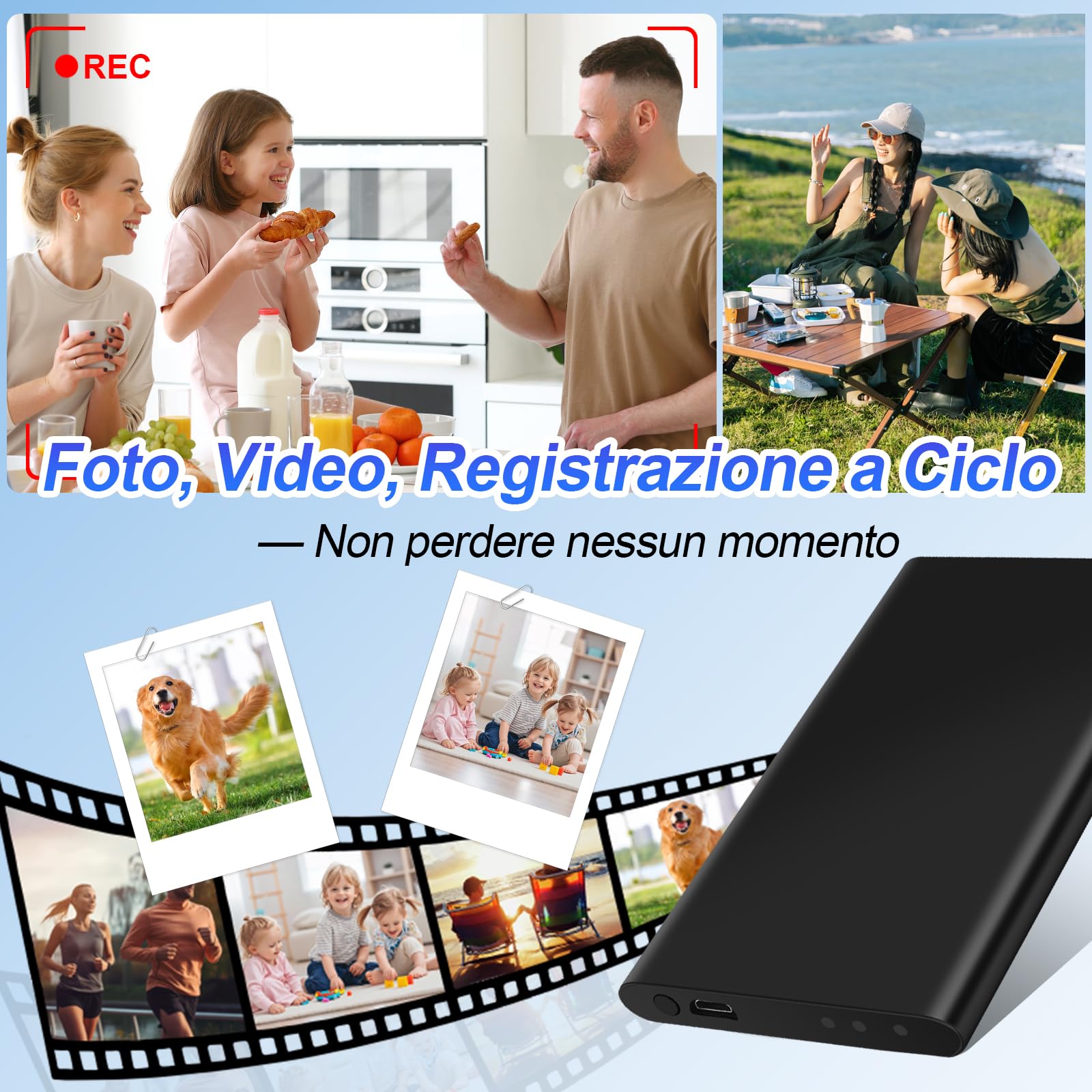 Telecamera Spia Power Bank 1080P 5000mAh, 17h registrazione | 2-in-1, Portatile, registrazione in loop, visione notturna, compatto,Tascabile