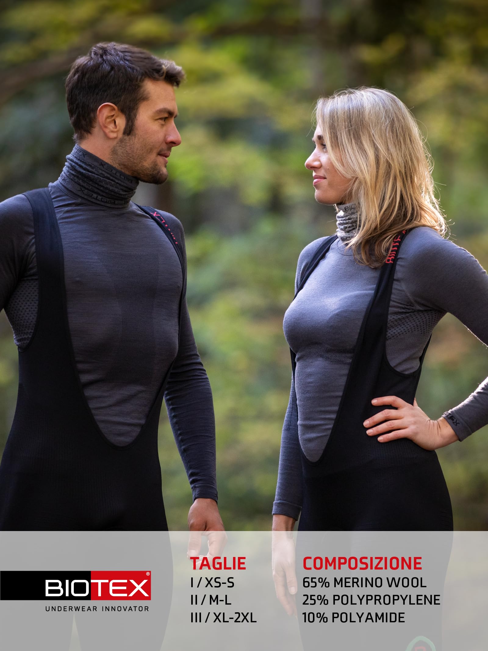 BIOTEX Lupetto Calore in Lana Merino per Ciclismo e Running, Intimo Tecnico Sportivo, Maglia Termica a Manica Lunga a Collo Alto, Grigio