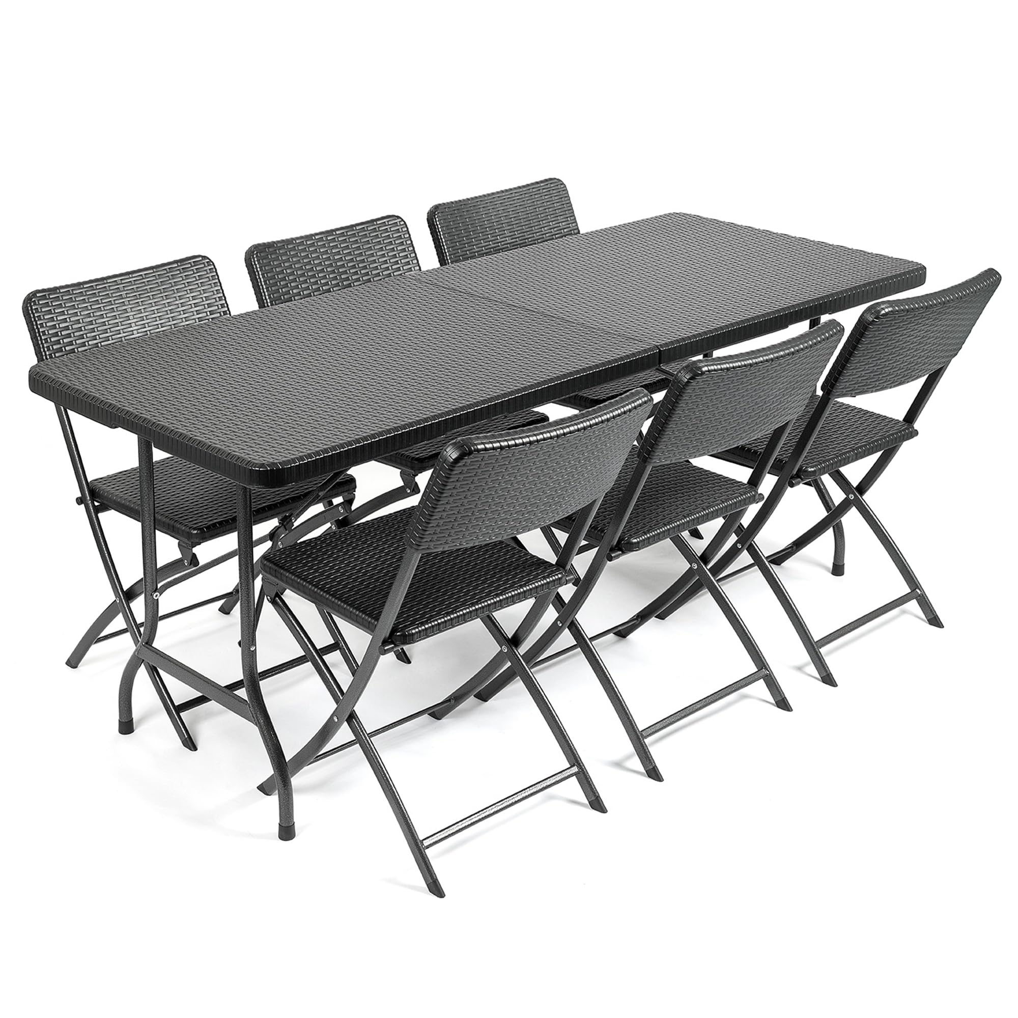 CHRISTOW Garden Table and Chairs Set 6 Seater Rattan Effect Folding Patio Furniture (6ft) โ image 1