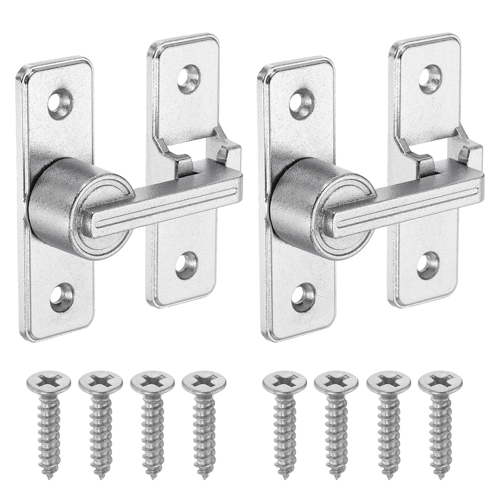 sourcing map 2Pcs Barn Door Lock, 180 Degree Flip Barn Door Lock for Double Hinged & Sliding Doors, Zinc Alloy Sliding Security Latch with Screws for Garden Bathroom Garage, Silver — image 1