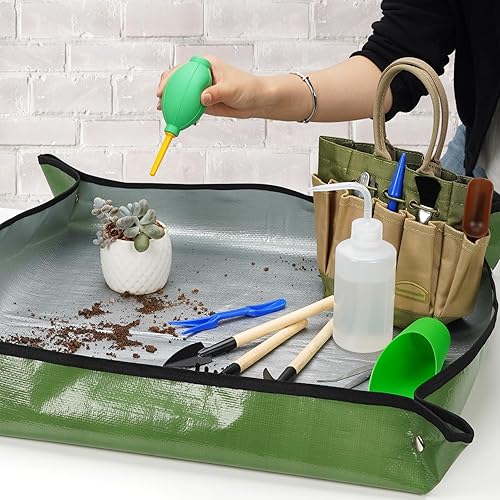 Miniatura 6 de Kit de herramientas para suculentas con bolsa organizadora, 13 piezas de herramientas de jardinería para interiores, mini herramientas de mano para