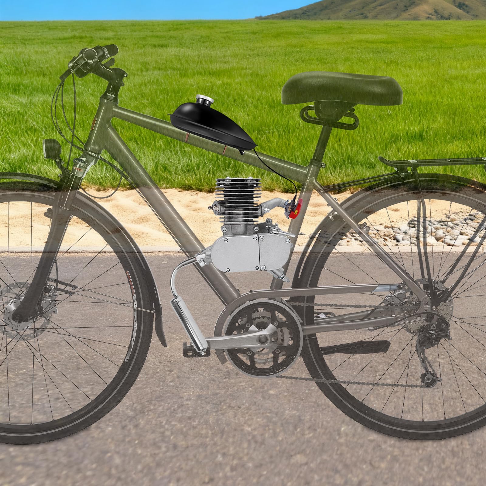 2-Takt 100cc Fahrradmotor Kit, Benzinmotor für Fahrrad Umrüstsatz auf Motorrad, 36 Zähne, 440 lbs Tragfähigkeit, Fahrradmotor Benzin Motor für 26-28 Zoll V-Rahmen Mountainbike Citybike Auto & Motorrad
