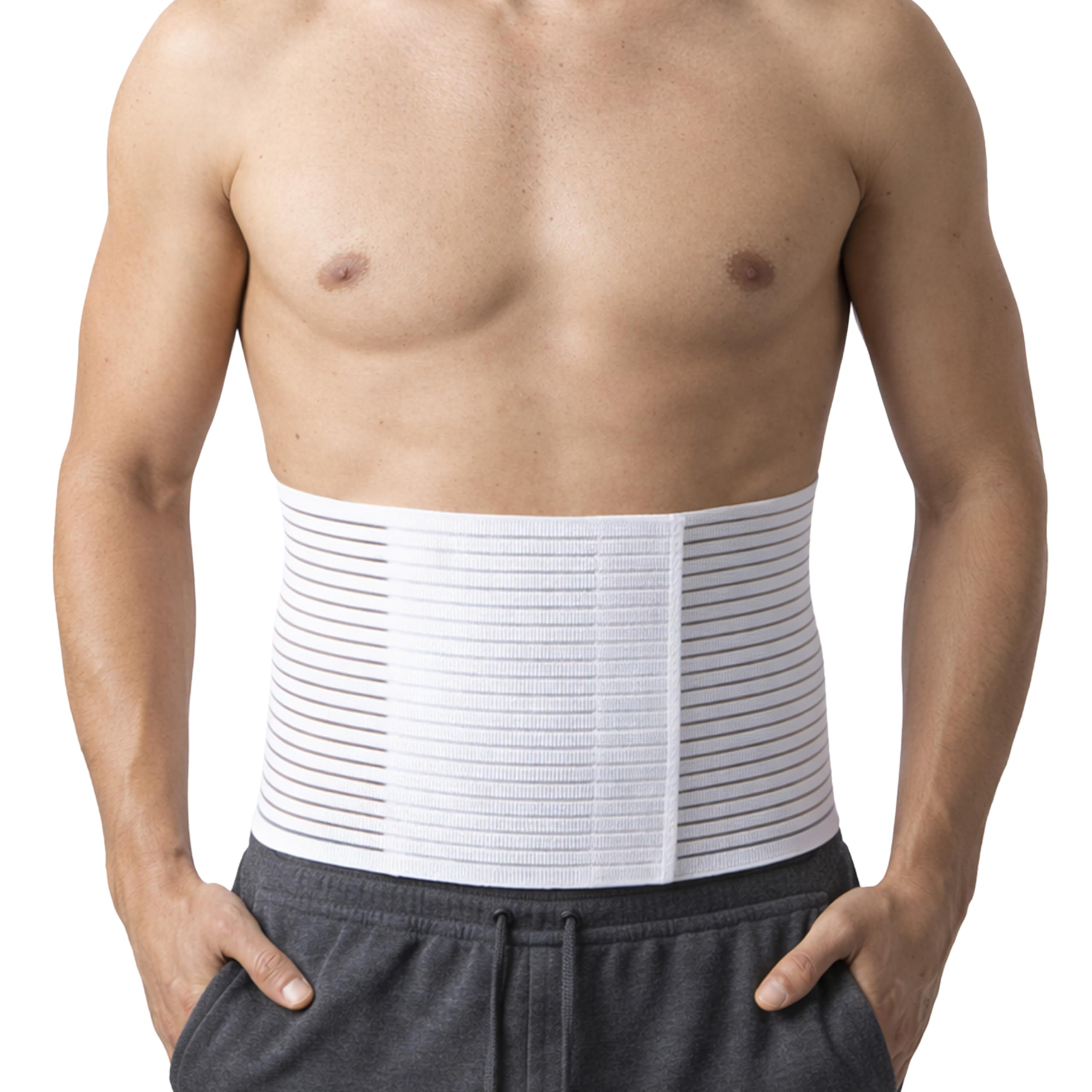 Beman 5064 - Pancera Millerighe Uomo Donna Fascia Addominale Contenitiva Post Operatoria Post Parto Elasticizzata A Strappo Altezza 20cm (XL, Bianco)