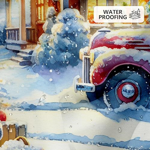 Miniatura 4 de Cortina de ducha de Navidad, decoración navideña de camión rojo de Navidad, cortina de ducha impermeable con 12 ganchos, decoración de baño de