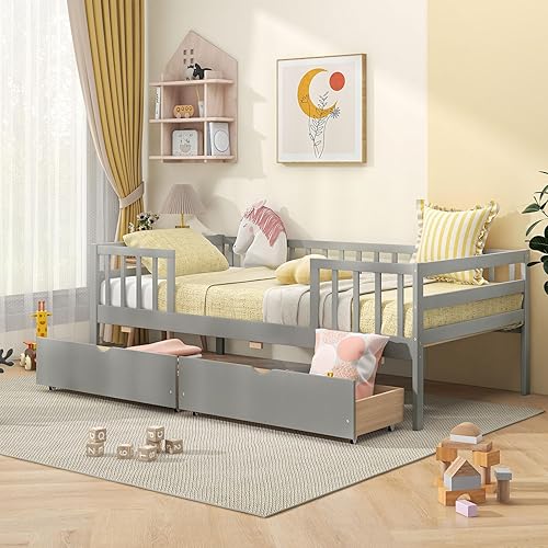 Giantex Twin Kids Bed with Storage Drawers, Wood Montessori Bed