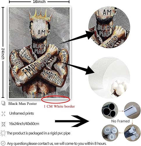 Miniatura 7 de Arte de pared de hombre negro, póster de hombre afroamericano con texto en inglés "I Am Empowered King", frases motivacionales, retrato de hombre