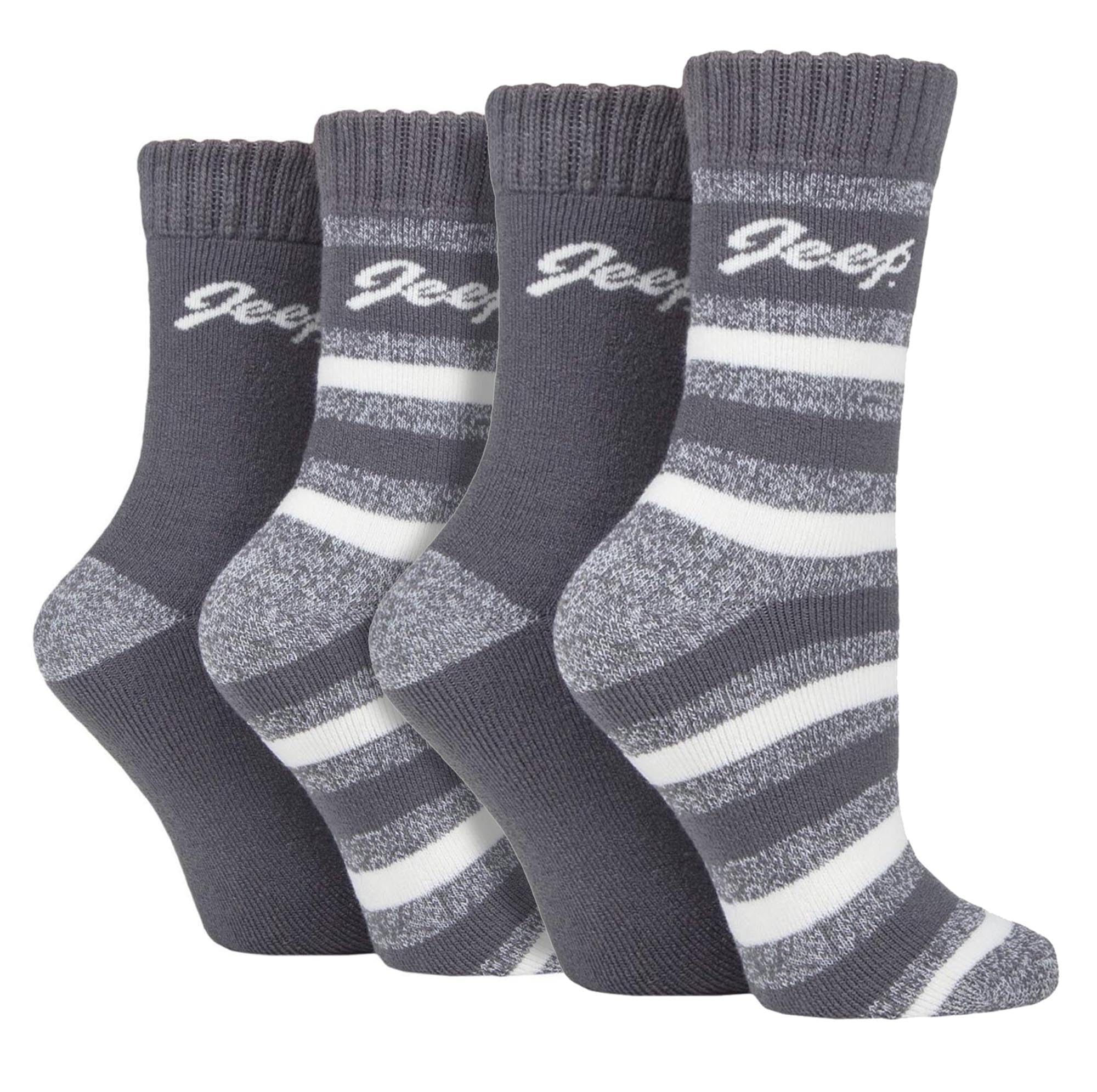 Jeep Women's Slate/Cream 4 Pack Thermal Boot Socks Fleece Lined Hiking Socks For Winter (4-8, )