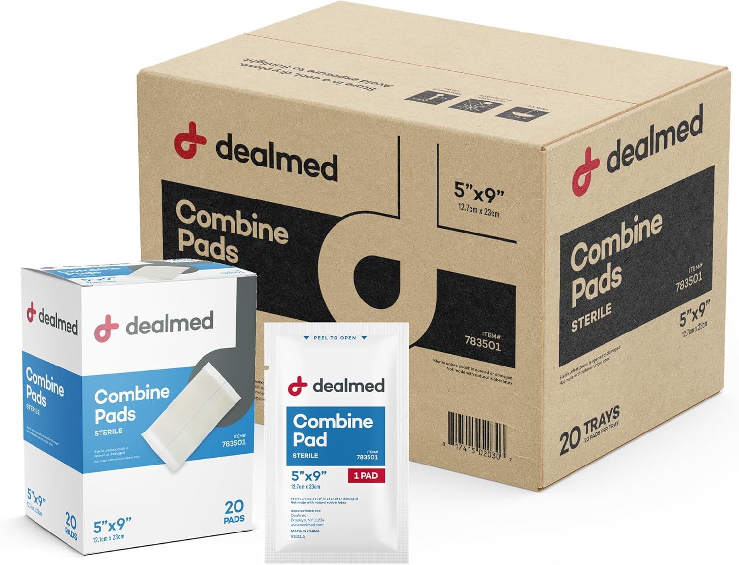 Dealmed Abdominal Combine Pads 5"x9" (400-Pack) Sterile Individually Wrapped, ABD Pads, Absorbent, Non Adherent for Wound Care, Drainage, First Aid, 20/Box (Case of 20)