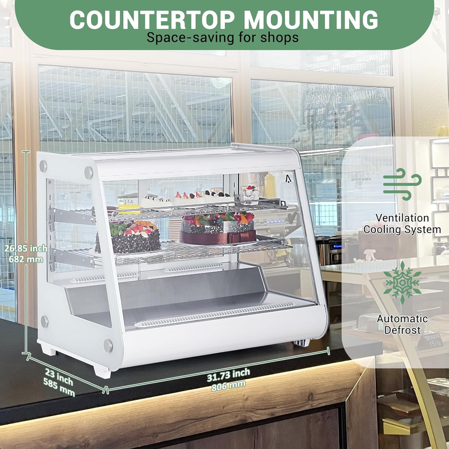 Garvee 5.3 Cu.Ft Commercial Countertop Refrigerator Display Case, Anti-Fog Pastry Dessert Fridge with Double-Layer Tempered Glass, 2 Adjustable Shelves & Digital Temp Control for Bakery, Cafe