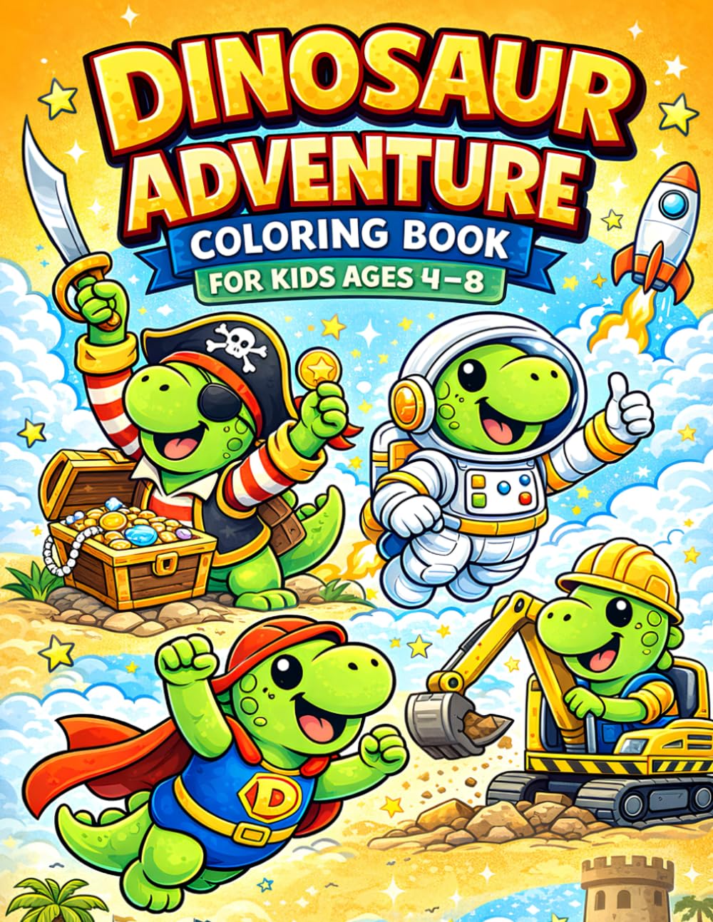Dinosaur Adventure Coloring Book for Kids Ages 4–8: Fun and Easy Dino Coloring Pages with Big Bold Lines, Pirates, Space, Superheroes and More! (Kids Coloring Adventures)