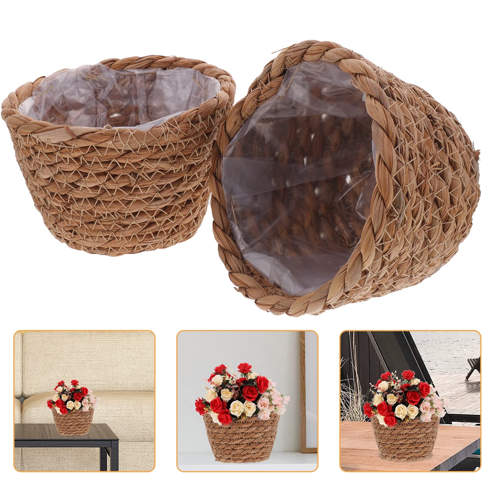 Alipis Seagrass Basket Planter Woven Flower Pots 2pcs 13cm Rattan Storage Basket Plant Container Hand Woven Basket Planter Straw Flower Pot for Indoor and Outdoor Plants - Image 2