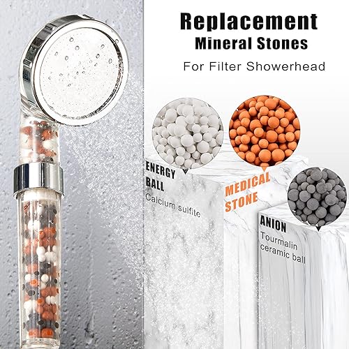 Miniatura 2 de Honoson Paquete de 6 cuentas de repuesto para filtro de ducha, bolas minerales aniónicas, piedras purificadoras de agua para filtro de cabezal de