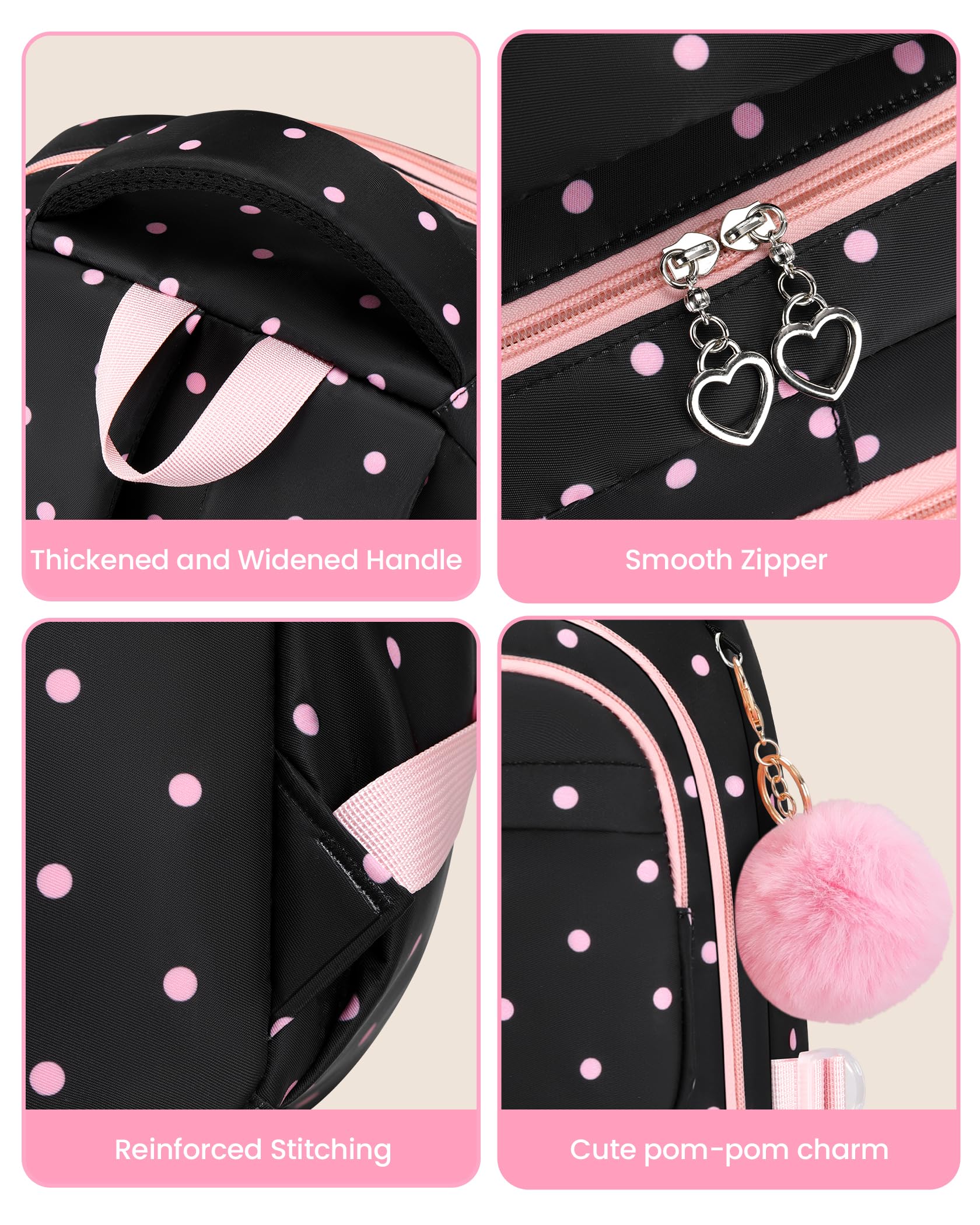 Amythe Mochila Escolar Niña 6-12 Años, 3 PIEZAS con Fiambrera y Estuche, Mochila Grande Impermeable y Antirrobo para Adolescentes con Tiras Reflectantes, Rosa