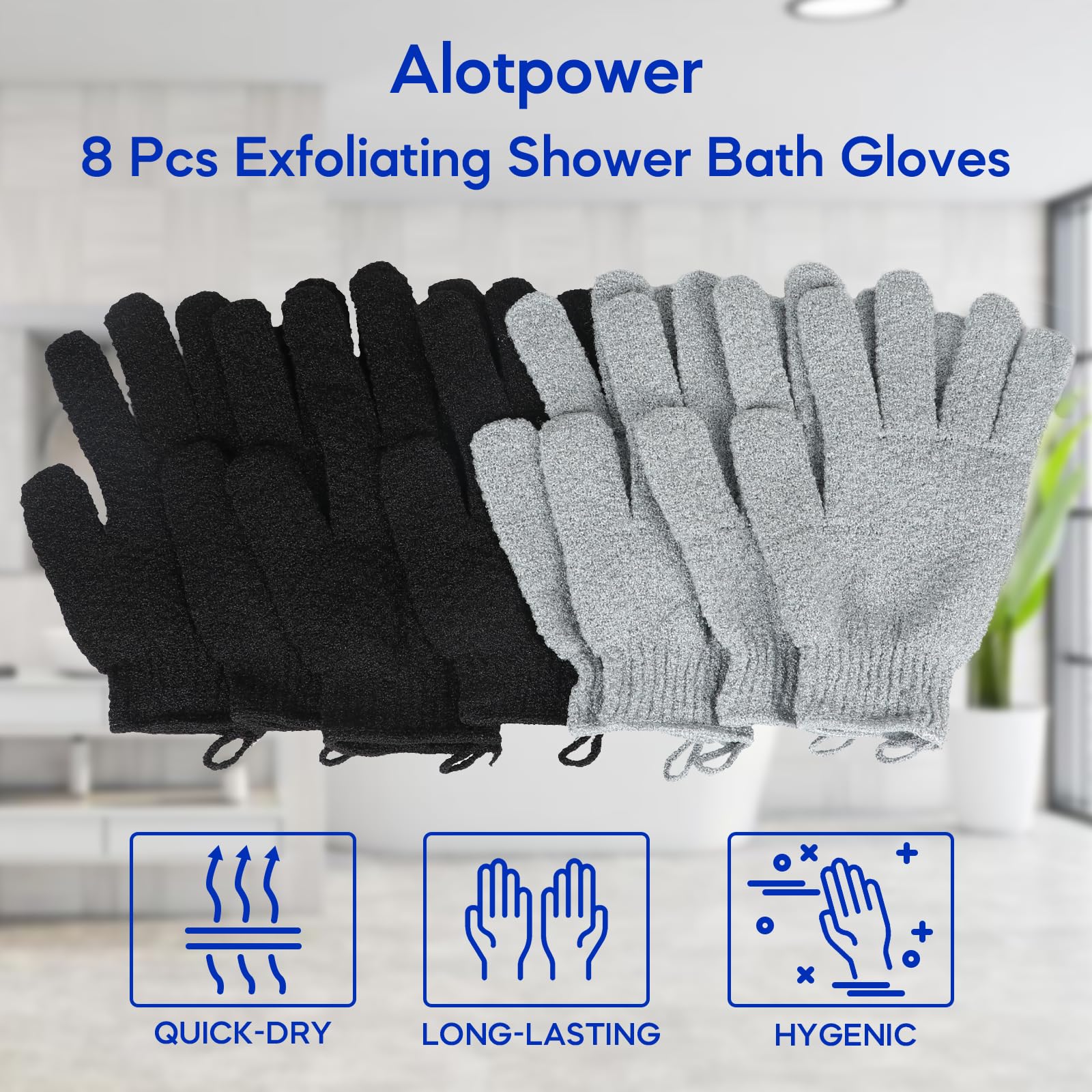 handschuhe große hände Peeling-Handschuhe für Hände, verlängerte und große doppelseitige Duschhandschuhe (4 Paar/8 Stück) für Dusche, Spa, Massage, große Badehandschuhe (4 Stück schwarz und 4 Stück grau) Kosmetik city-trekking-suv gebrauchtes bulls fahrrad Urban Size:53cm(L)(5'10