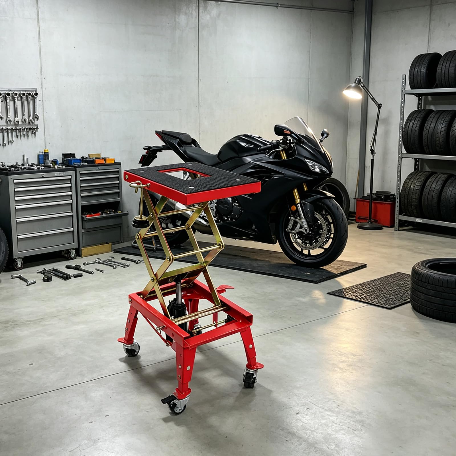 Ponte sollevatore idraulico per moto, 160 kg, 30,5-80 cm, 4 ruote