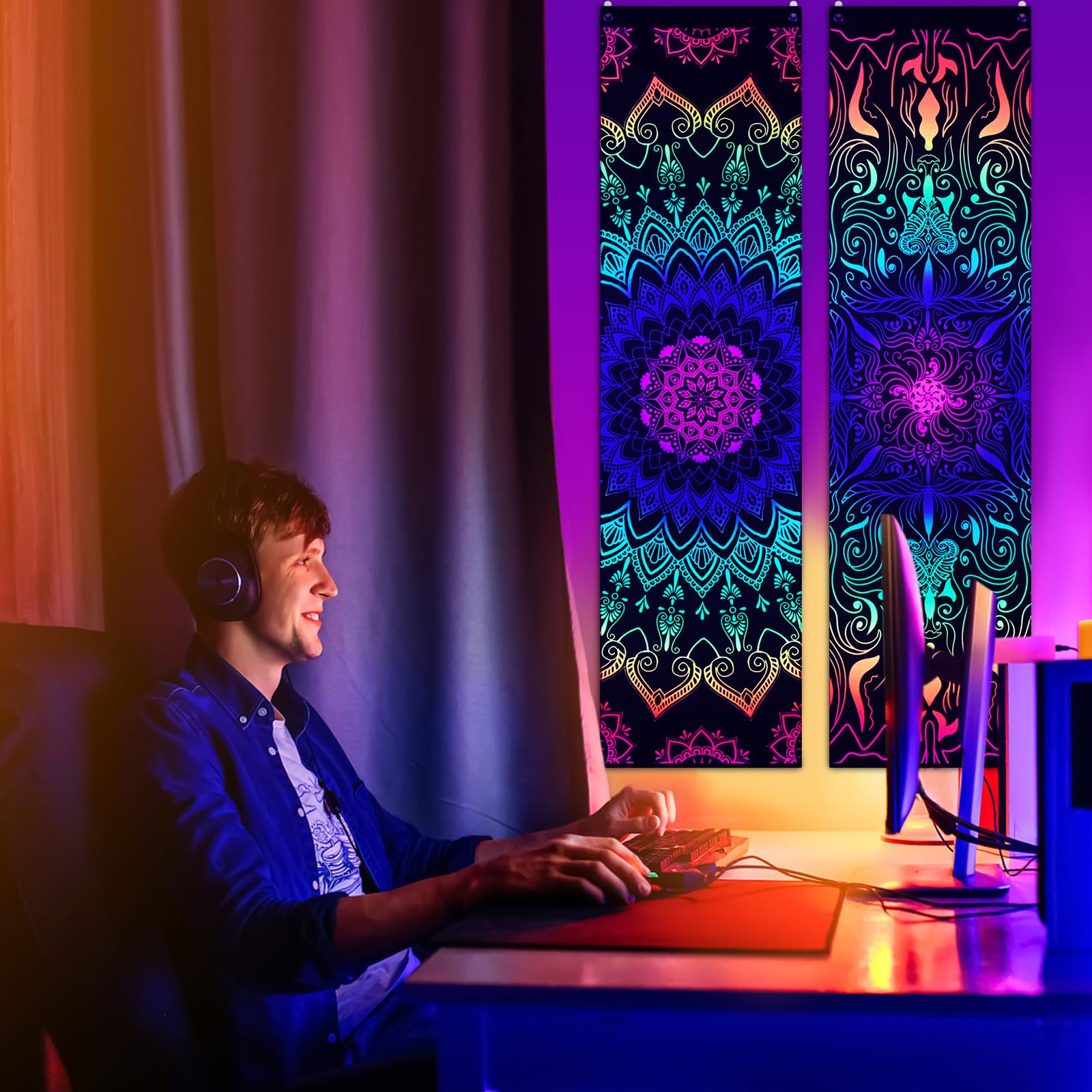Apdidl Arazzo Da Parete Albero Della Vita Per Luce Nera UV - Poster Glow In The Dark Per Camera Da Letto - 130x152 Cm - 5