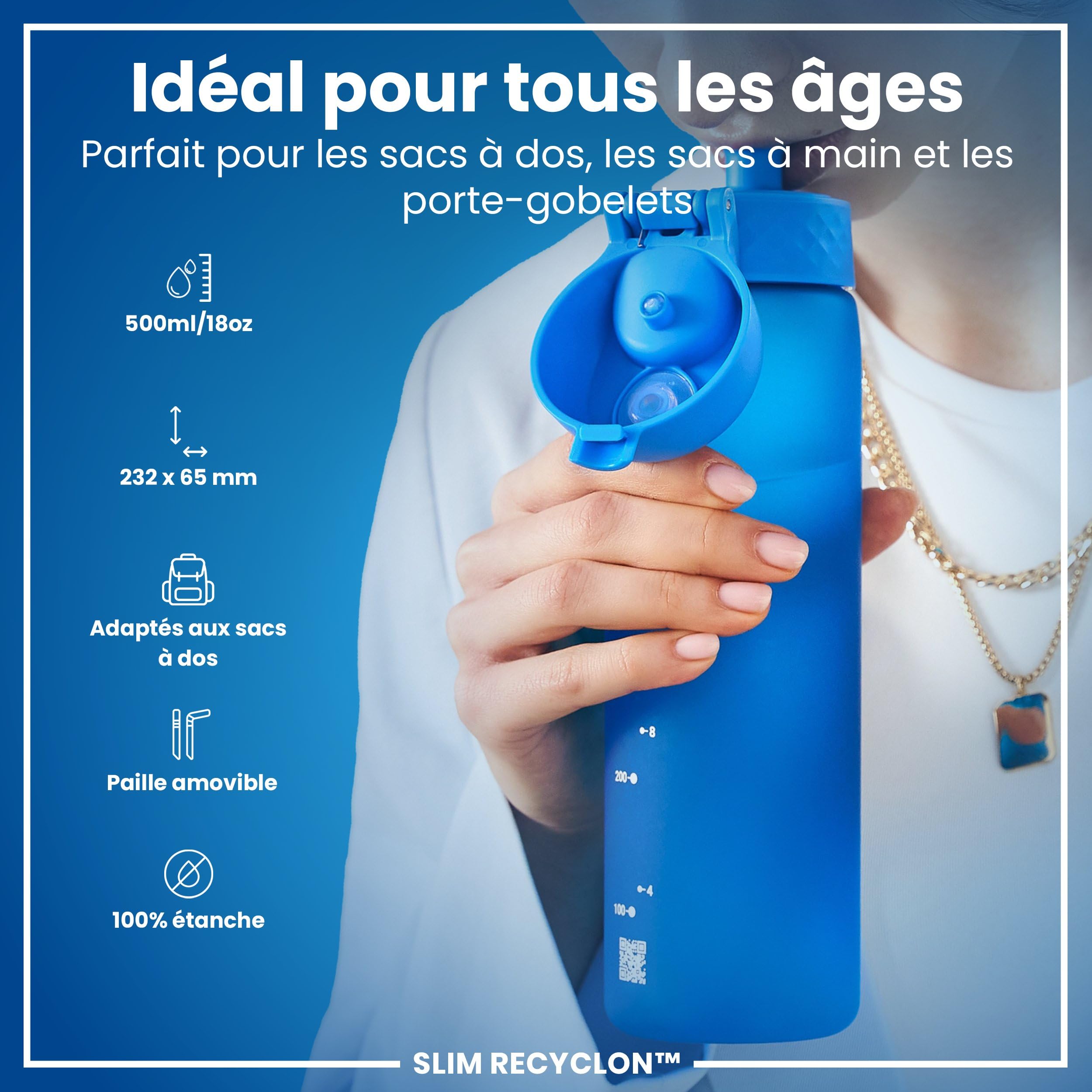 Image secondaire de Gourde Ion8 avec Paille 500 ml - Étanche et Écologique, Bleu