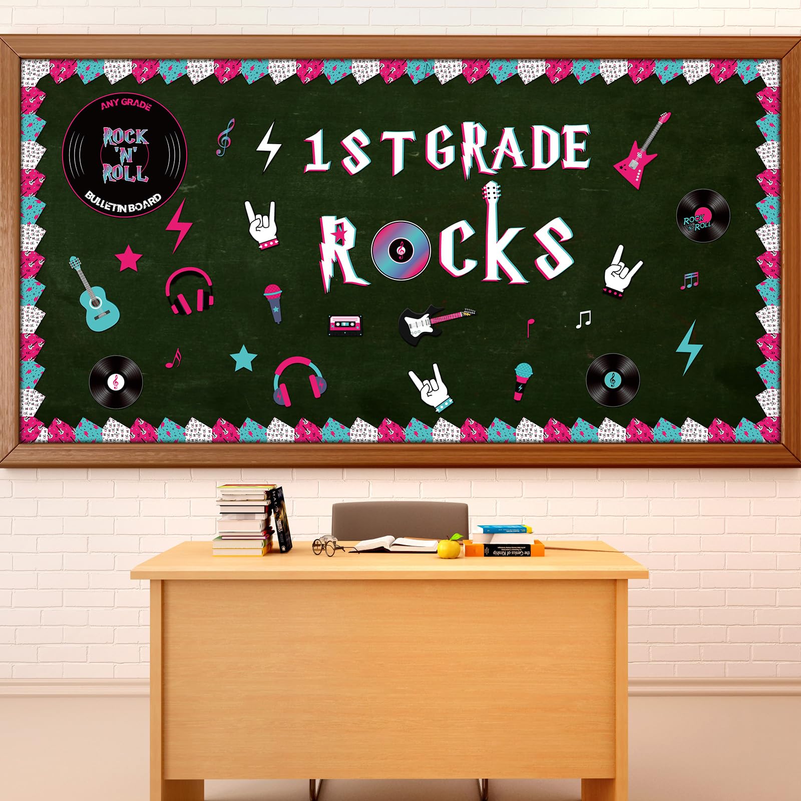 Humyoun 97 Pcs Rock and Roll Bulletin Board Cutouts Music Theme Classroom Decorations Rock Guitar Music Records Cutouts for School Bulletin Board