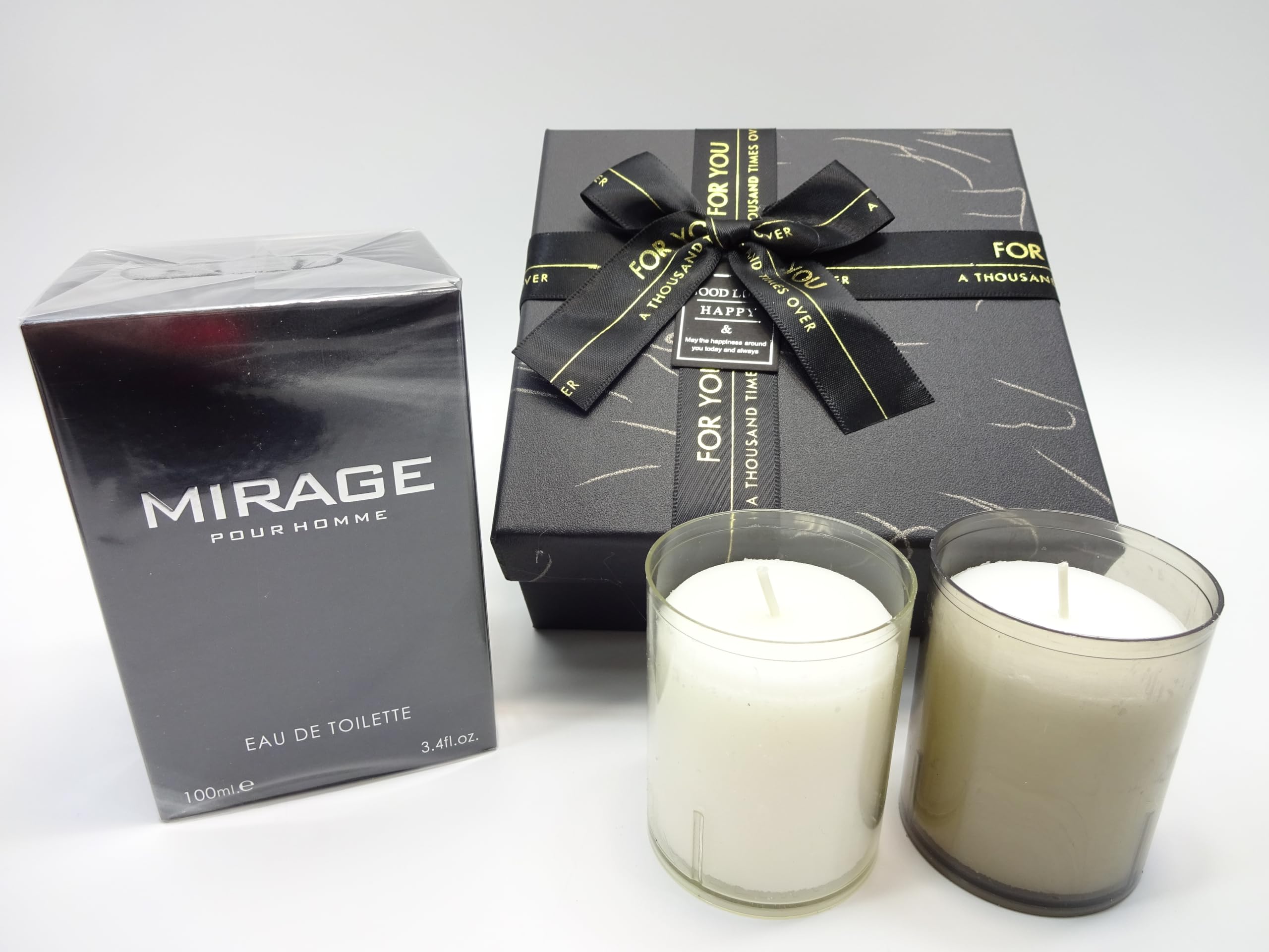 Luksusowy zestaw upominkowy dla niego, Mirage 100 ml EDT dla mężczyzn, 2 świece z uchwytem