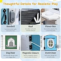 Vista 7 de Casa de Juegos de Madera para Niños con Fregadero de Cocina, Buzón y Timbre Funcional, Casa de Juegos para Niños al Aire Libre con Puerta Holandesa