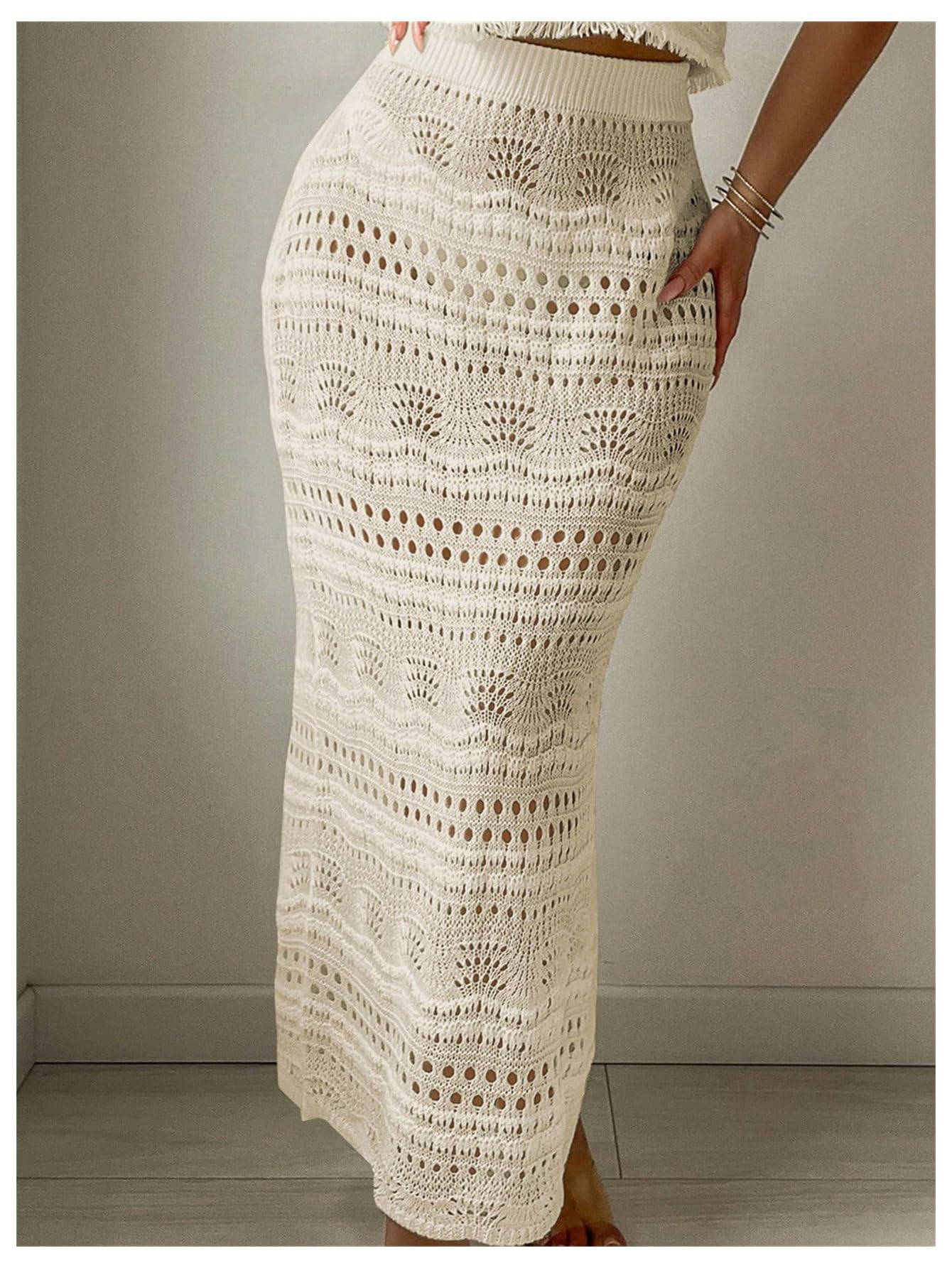 2 Pezzi da Donna Copricostume Hollow out Abiti da Spiaggia Maglia Canottiere e Gonna Bodycon Set