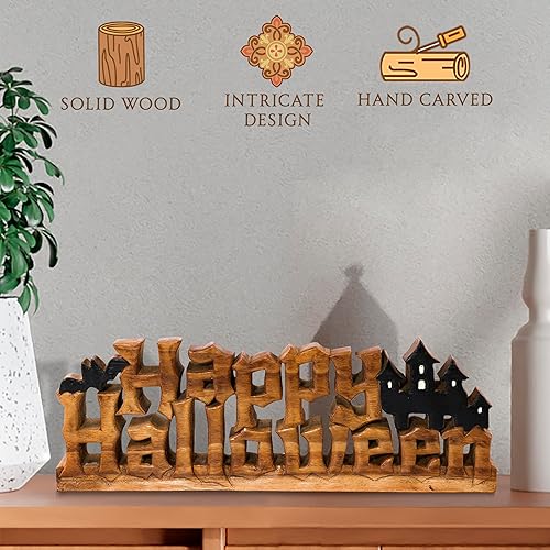 Miniatura 8 de Decozen Escultura de Feliz Halloween en madera para otoño, otoño, Acción de Gracias, decoración del hogar, consola de café, estante de mesa,