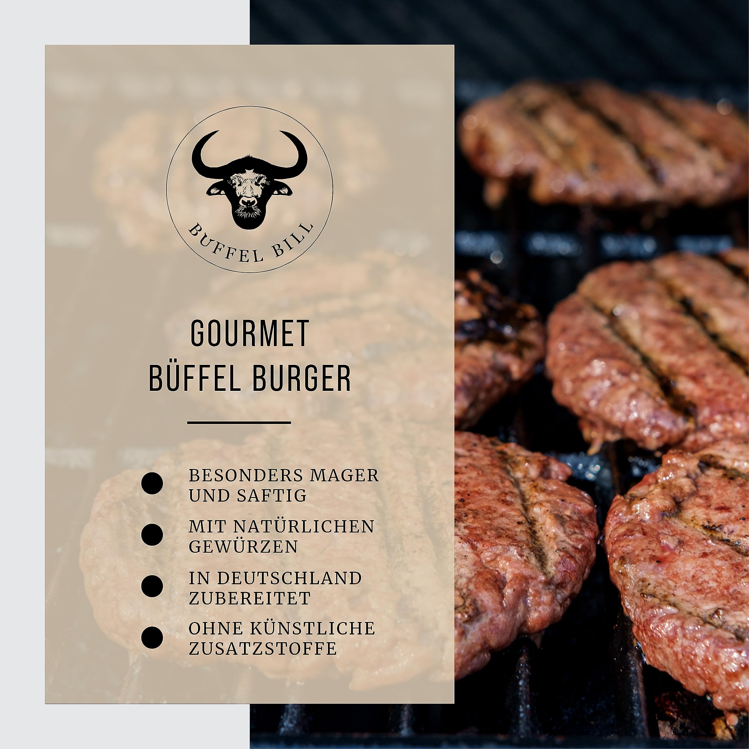 BÜFFEL BILL Gourmet Burger 6x180g Mageres Wasserbüffelfleisch Brisket Schulter