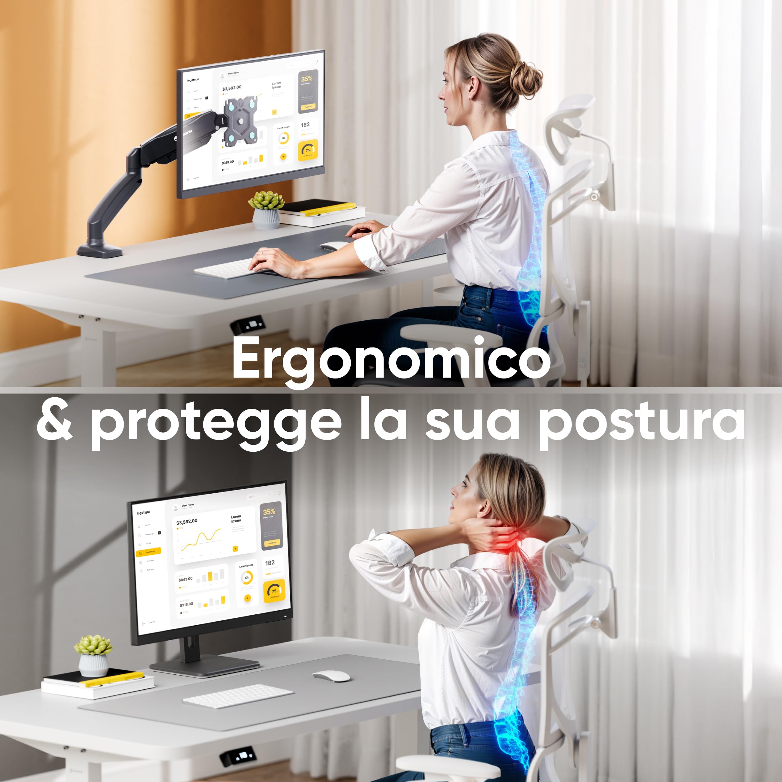ONKRON Supporto Monitor da 13 a 32 pollici - Braccio Monitor Scrivania con Peso fino a 8 kg - Staffa Monitor Scrivania Universale con max VESA 100x100 mm/Supporto TV Girevole e Inclinabile G80-B Nero