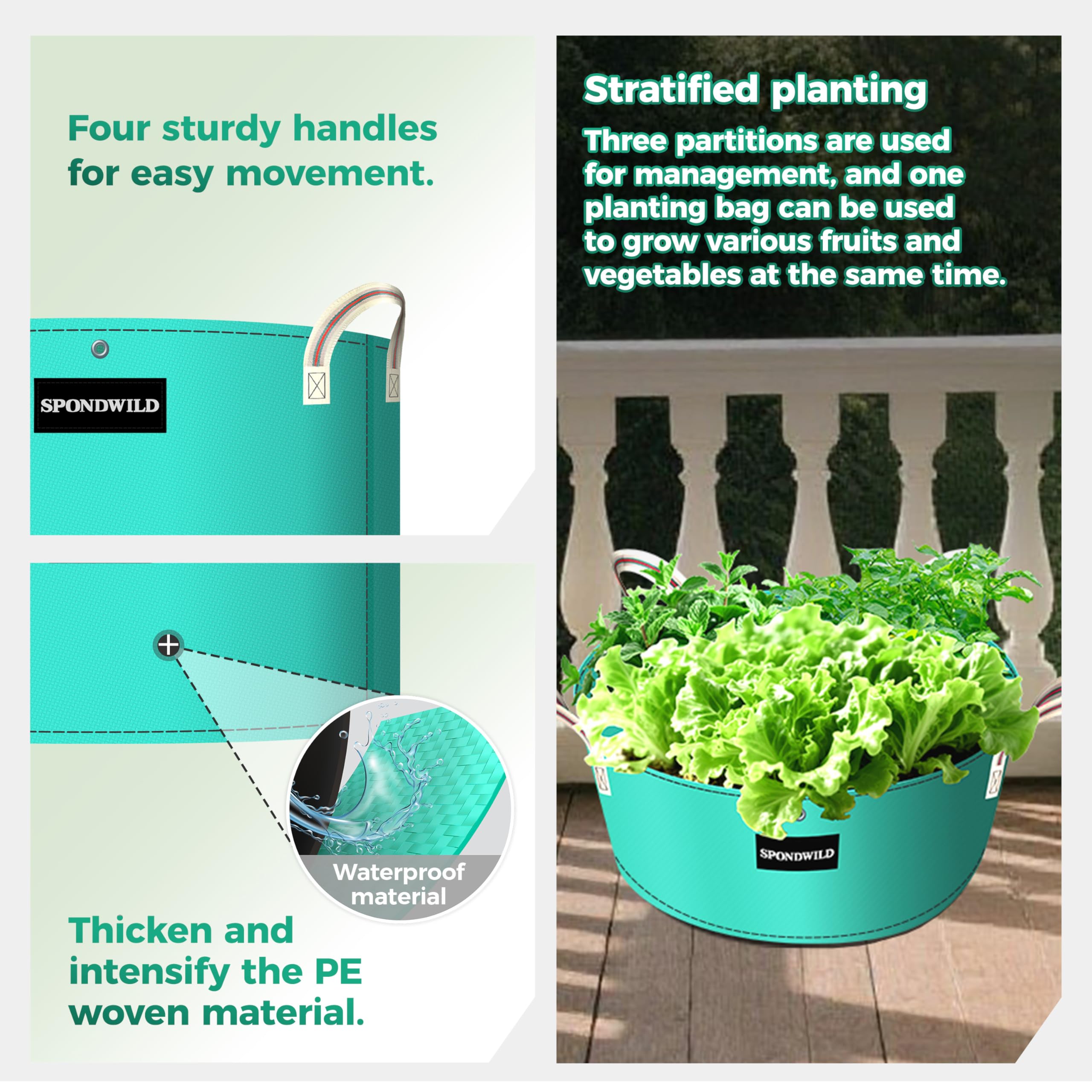 Lot de 2 Sacs de Culture 379 L 3 Compartiments, PE épais avec Trous de Drainage et Fixation, réutilisables pour Pommes de Terre, légumes et Fleurs