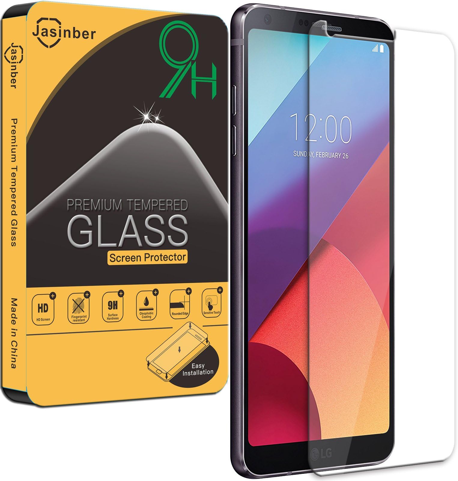 [2-Pack] LG G6 Screen Protector, Jasinber Tempered Glass Screen Protector for LG G6 with 9H Hardness/Anti-Scratch/Anti-Fingerprint