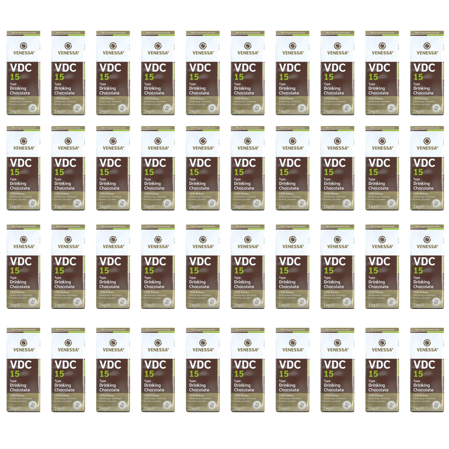 Venessa VDC 15 czekolada do picia 40 x 1 kg o najdelikatniejszym aromacie, 15% wysokiej zawartości kakao/mleka, kakao w proszku dla firm, restauracji, hoteli, nadaje się do wszystkich zastosowań