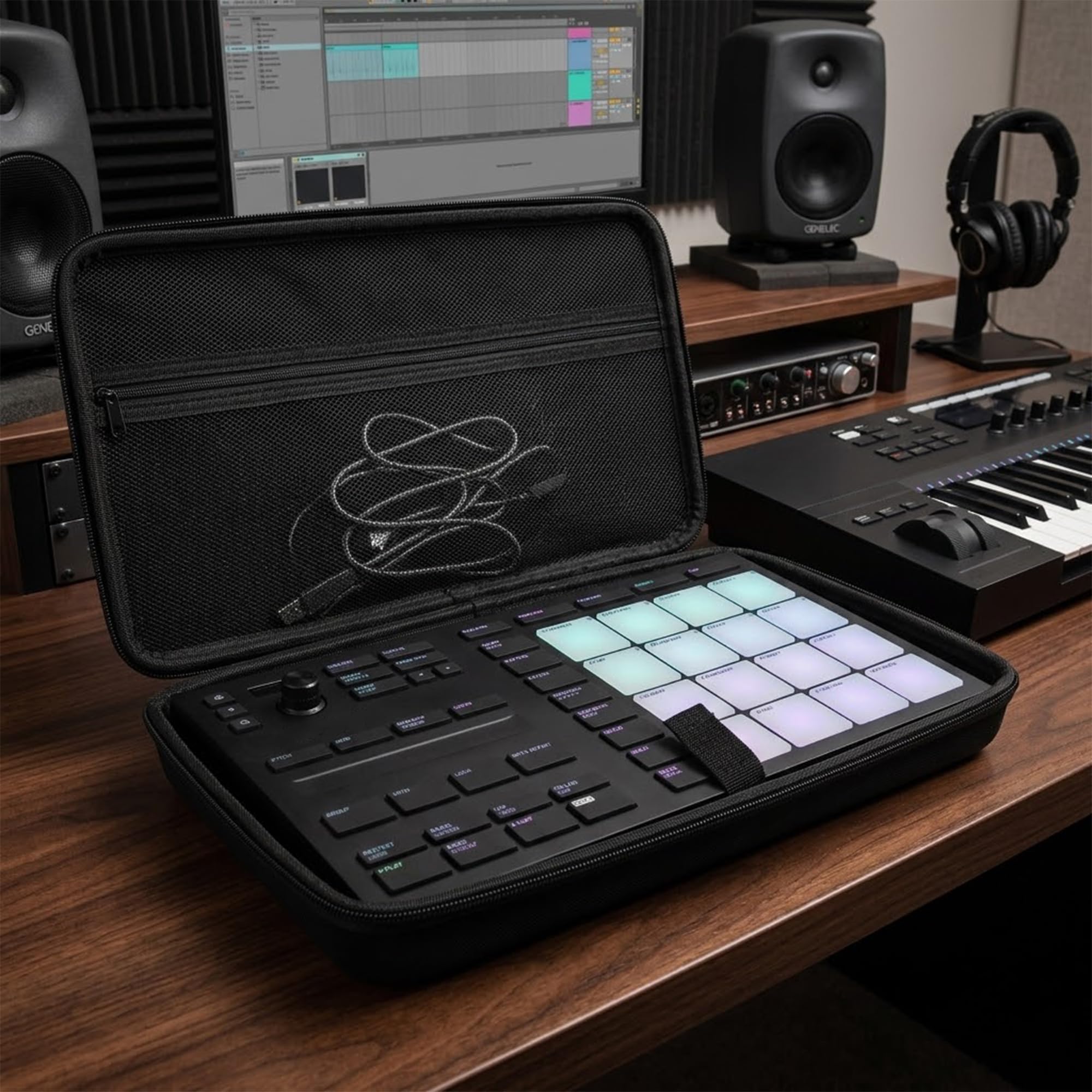 Musiin Custodia da viaggio rigida in velluto di alta qualità compatibile con la custodia Native Instruments Maschine Mikro MK3, controller per batteria e dispositivo analogico.