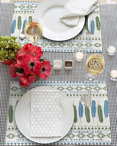Miniatura 3 de Southwestern Boho Table Placemats for Dining Table Set of 2,Cotton Linen Cloth Kitchen Place Mats with Pocket,SquareRectangleRoundOblong Table