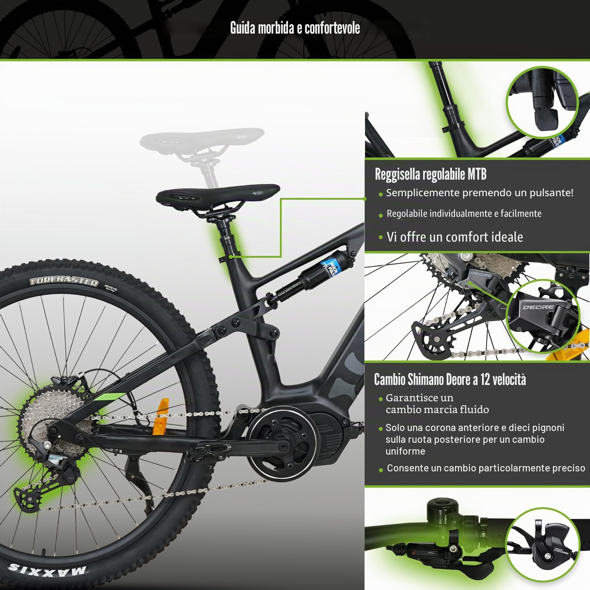 E-Racing Mountain Bike M5 Centro 29" MTB, motore centrale 110Nm, 12 marce, sospensioni ant. e post., Find My, fino a 180 km